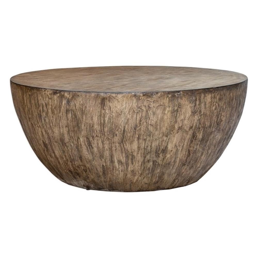 Contemporary Round Wood Coffee Table in Aged Walnut - Modern Living Room Centerpiece for Small Spaces & Cozy Home Decor