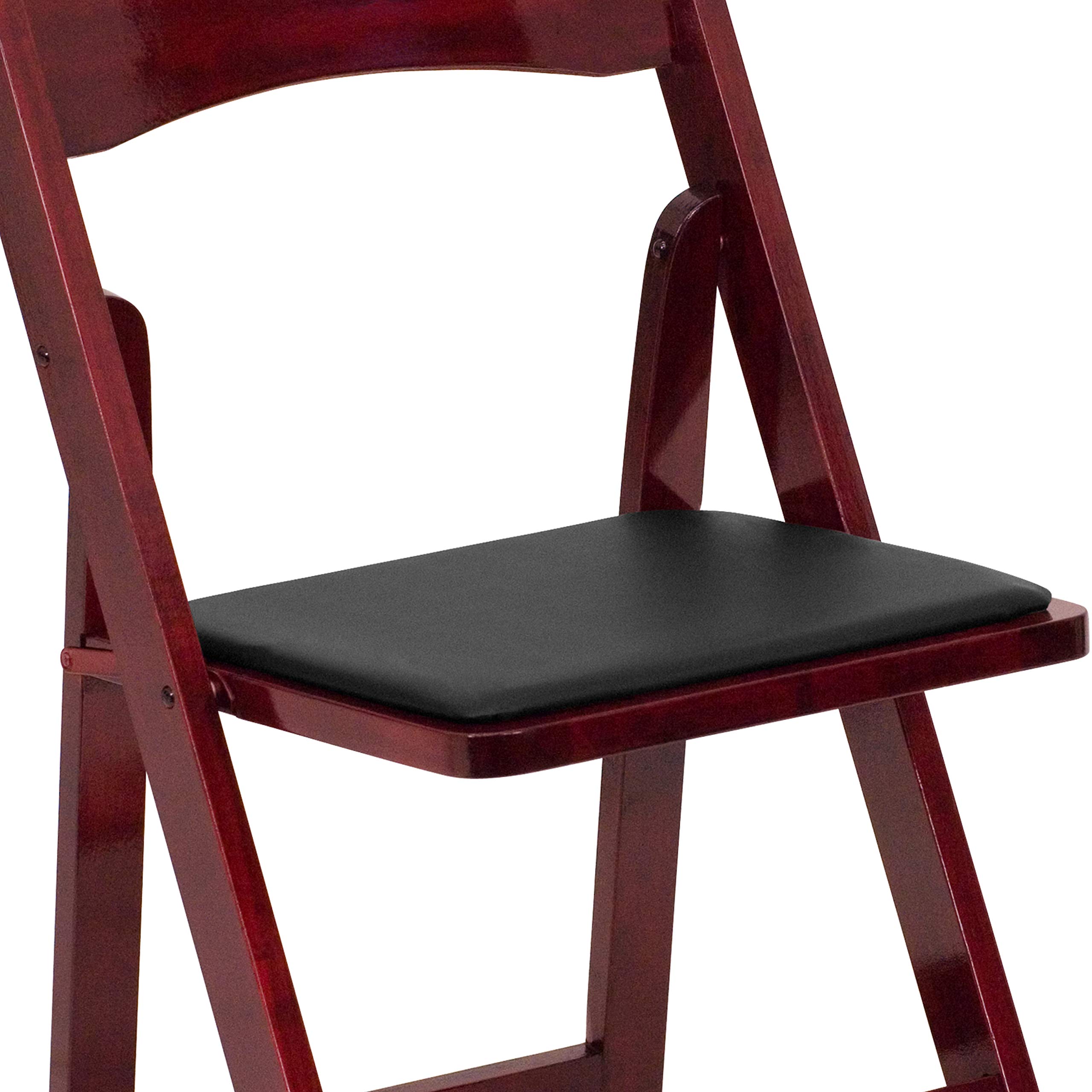 EMMA + OLIVER 2 Pack Mahogany Wood Folding Chairs with Vinyl Padded Seat - Sturdy & Comfortable Portable Chairs for Dining, Parties, Weddings & Outdoor Events
