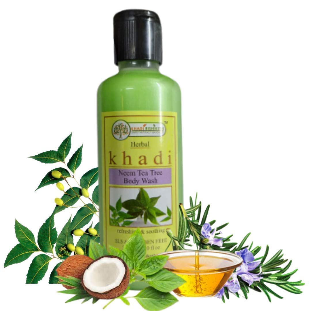 Khadi Rishikesh Herbal Neem Tea Tree Anti-Acne Body Wash | Relieves Skin Dryness & Acne | Refreshing & Soothing Shower Gel | SLS & Paraben Free | 210ml | Ideal for Daily Skincare Routine & Sensitive Skin Care
