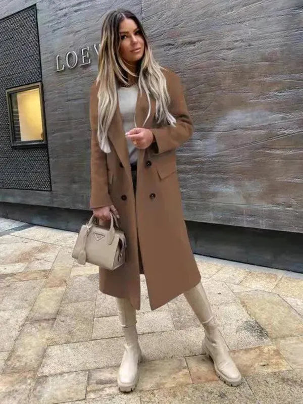 Women's Double Breasted Wool Overcoat - Warm Winter Trench Coat for Office, Business & Formal Occasions