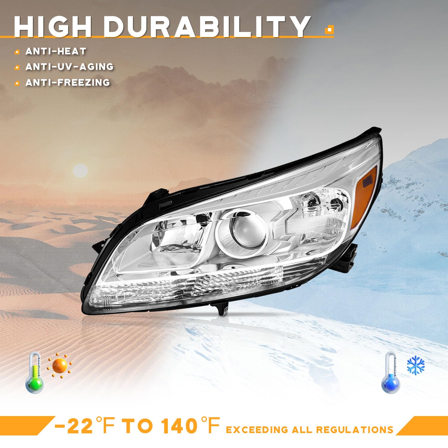 2013-2015 Chevy Malibu Headlights - LT/LTZ Replacement Pair for Night Driving