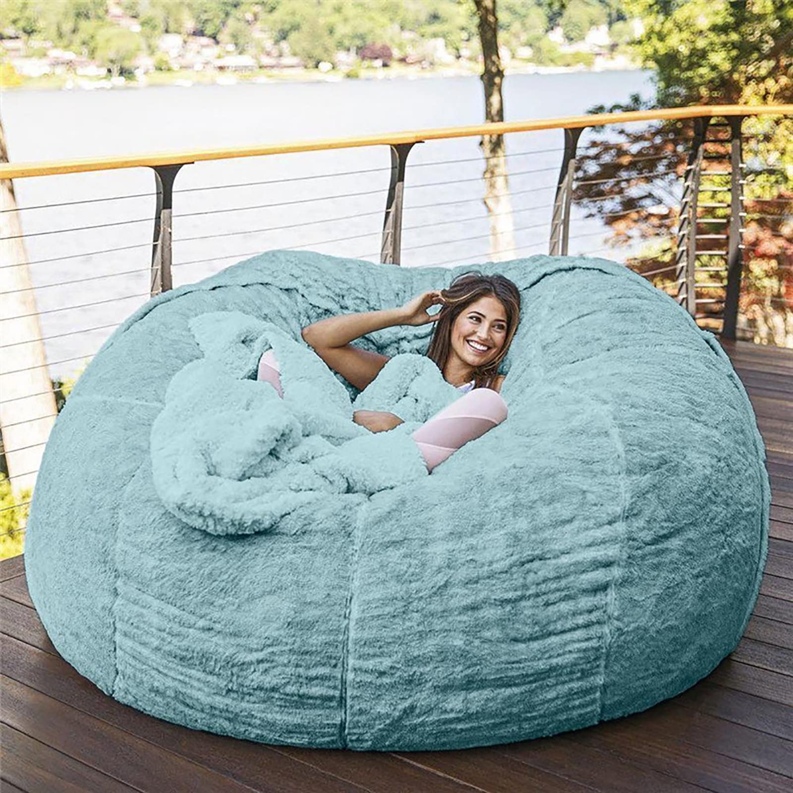 7ft Giant Fur Bean Bag Chair for Adults - Ultra Soft & Comfy Oversized Bean Bag Cover Only - Perfect for Living Room, Bedroom, or Game Room Relaxation