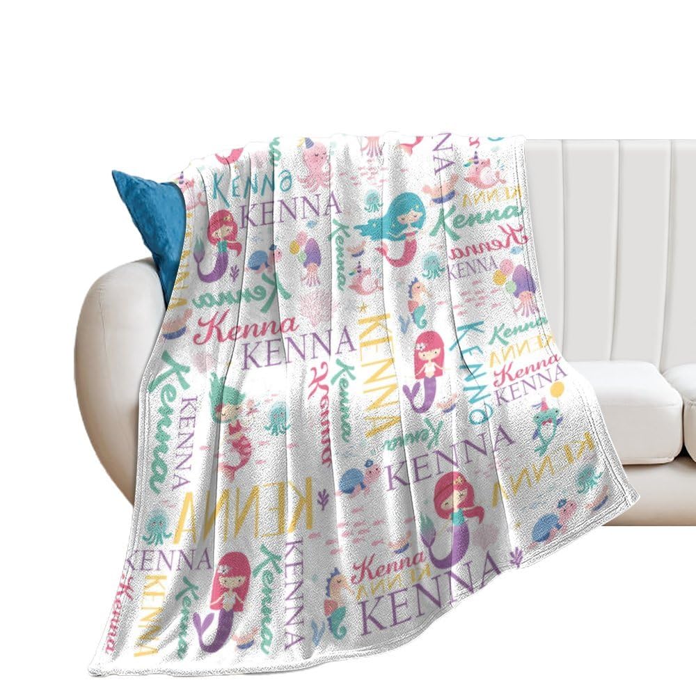 Personalized Mermaid Blanket for Girls - Custom Name Baby Blanket for Toddlers, Kids & Women - Unique Birthday & Christmas Gift for Girls - Perfect for Nursery, Bedroom & Cozy Family Moments