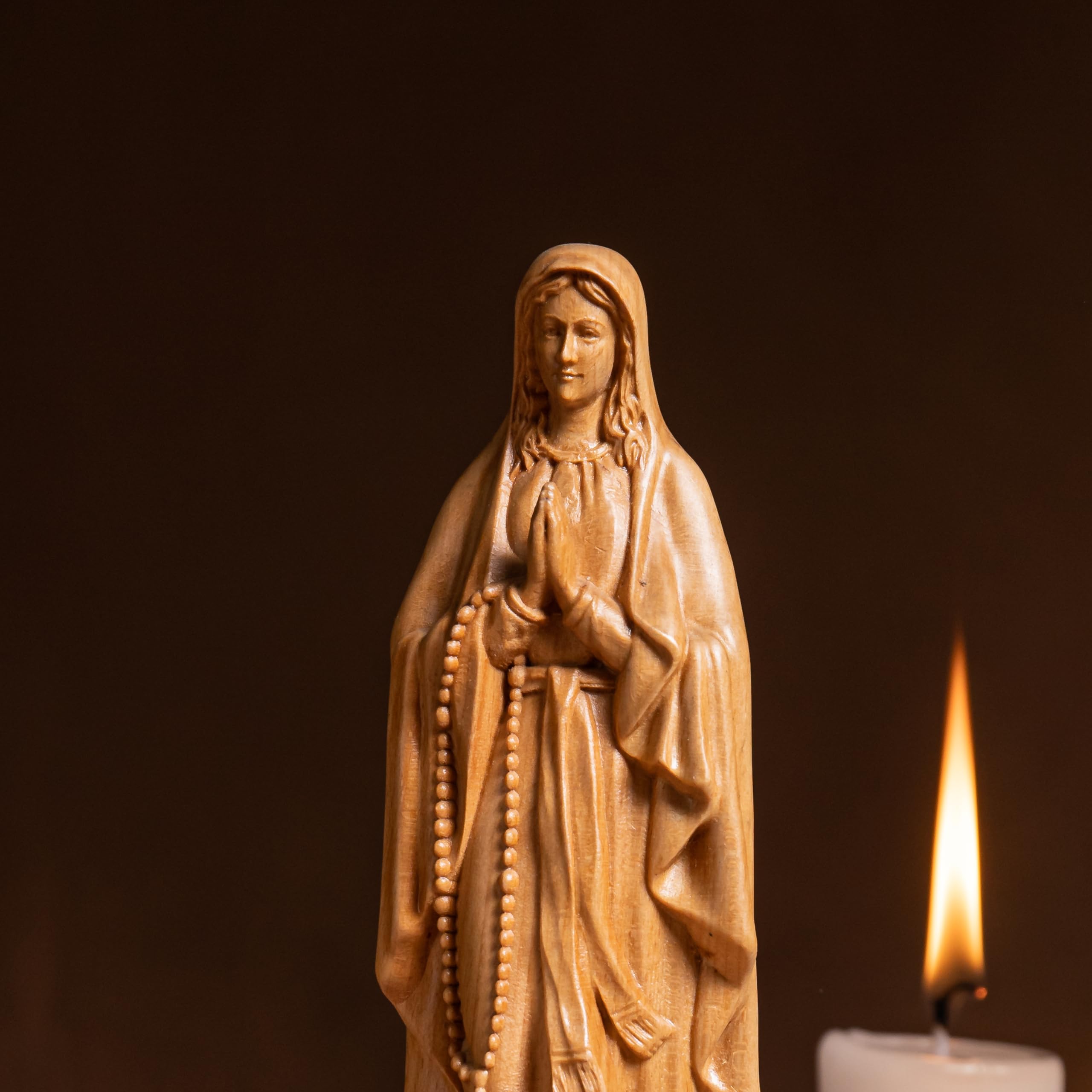 Hand-Carved Wooden Statue of Our Lady of Lourdes - Catholic Religious Home Decor, Housewarming Gift & Mother's Day Present - Perfect for Prayer Altars, Home Shrines & Spiritual Spaces (Medium Size)