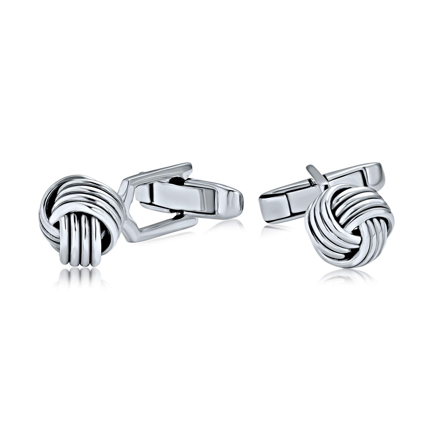 Men's .925 Sterling Silver Twist Love Knot Woven Braided Cable Ball Cufflinks - Executive Grooming Gift with Hinge Bullet Back - Perfect for Weddings, Business Meetings & Formal Occasions