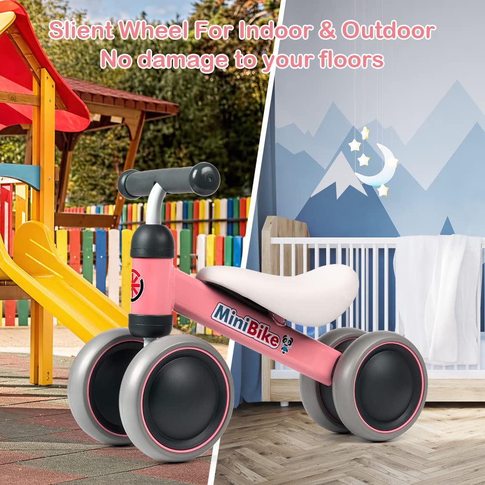Xiapia Baby Balance Bike for 1-2 Year Olds | No-Pedal Toddler Bike with 4 Silent Wheels | First Birthday & Christmas Gift for Boys & Girls | Perfect for Indoor Play & Outdoor Learning to Ride