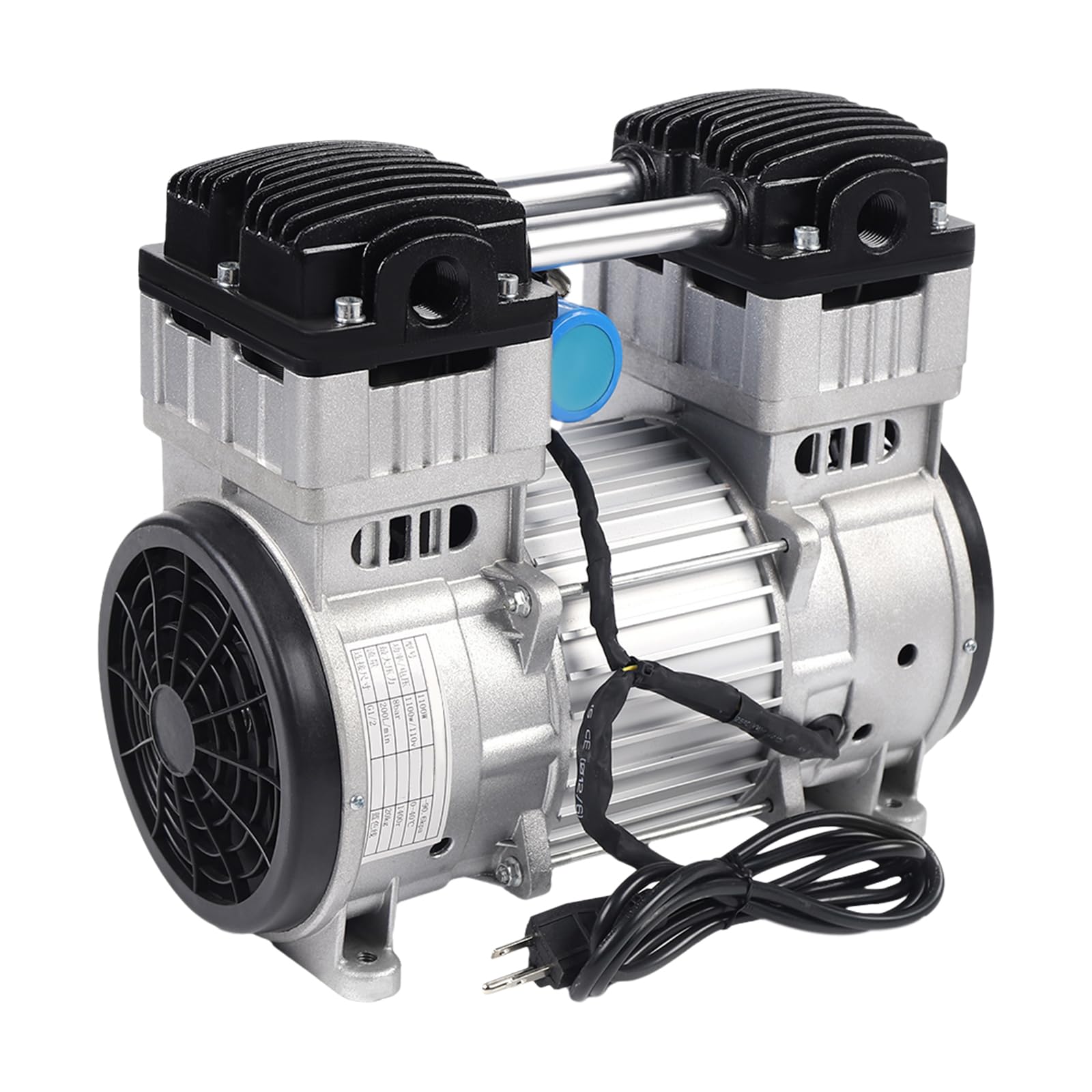 Oil-Free Vacuum Pump 7CFM 1100W Silent Air Pump with 4 Rubber Feet - Oilless Diaphragm Vacuum Pump for Food Processing, Packaging & Industrial Use