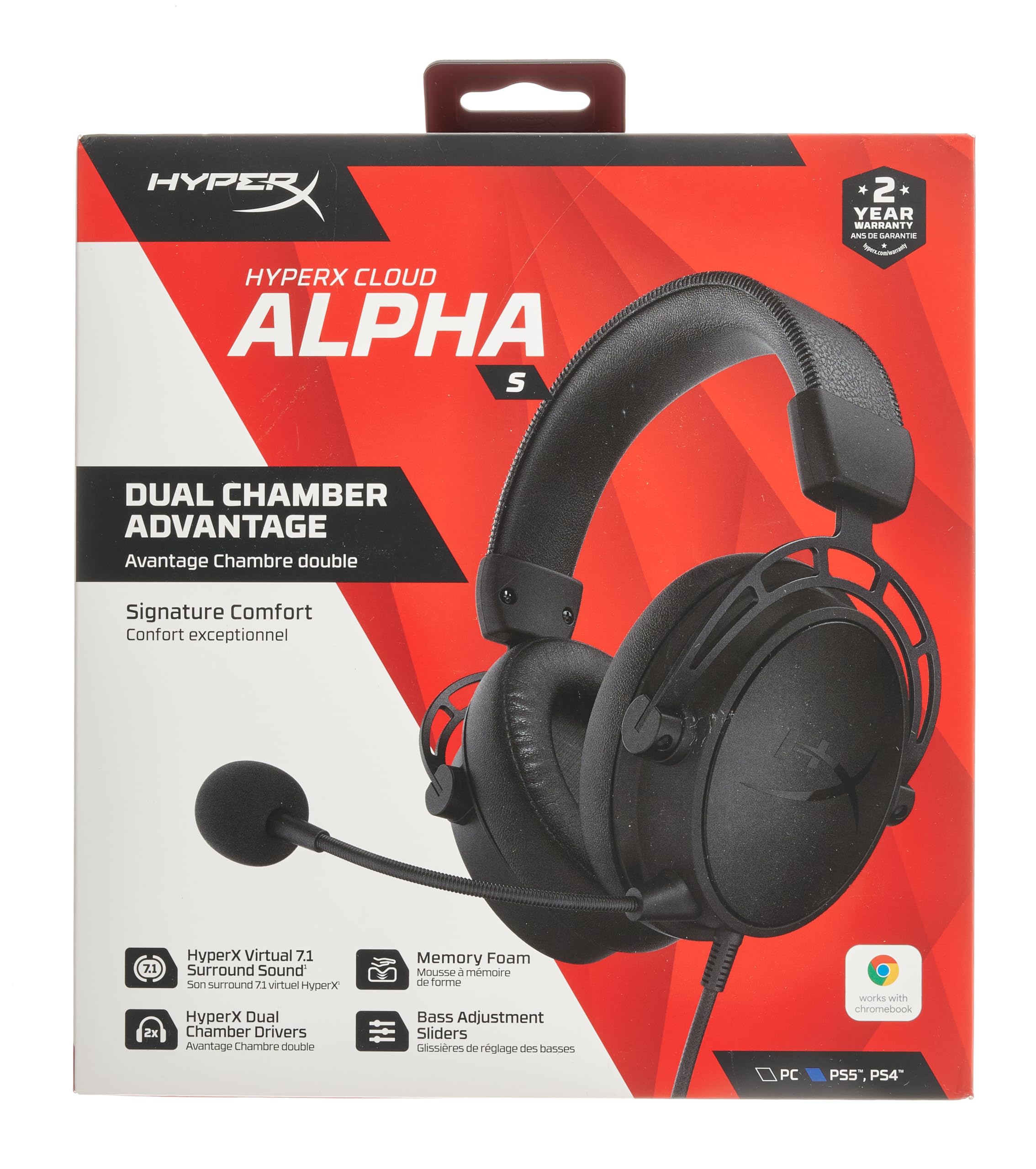 HyperX Cloud Alpha S Blackout - PC Gaming Headset with 7.1 Surround Sound, Adjustable Bass & Dual Chamber Drivers | Noise Cancelling Mic, Memory Foam & Breathable Leatherette | Perfect for Competitive Gaming & Streaming