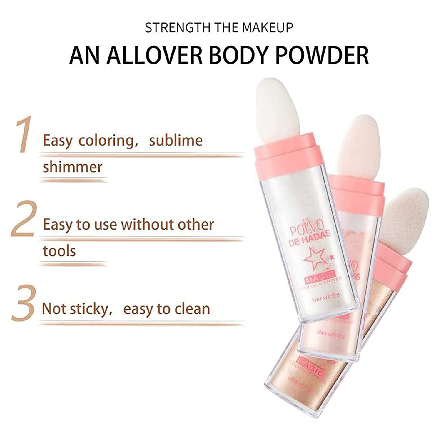 Fairy Highlighter Shimmering Powder - Waterproof Long Lasting Body & Face Highlighter for Cheeks, Shoulders, Legs - Magic Shimmer Makeup for Parties, Festivals & Special Occasions (3 Colors)