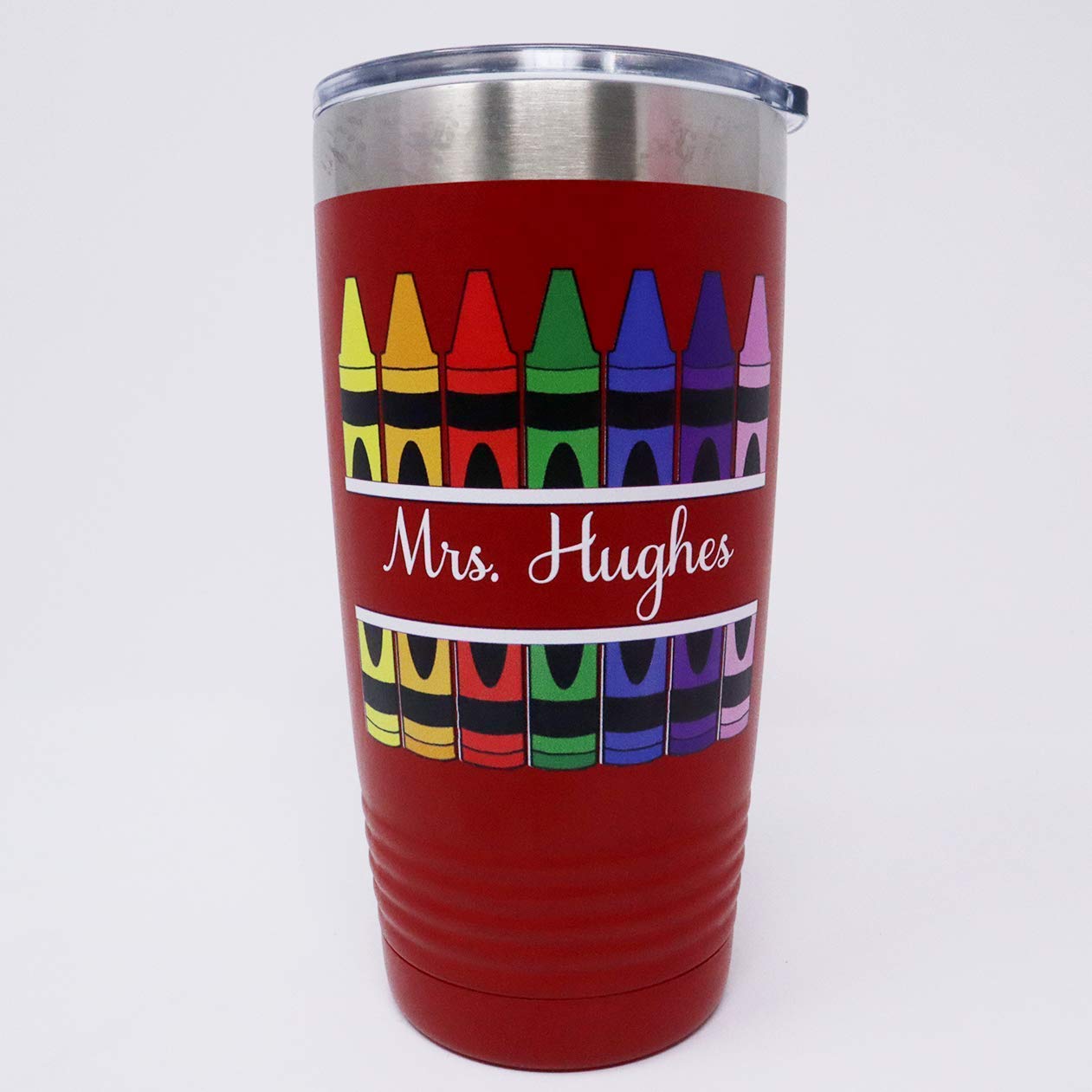 Personalized Teacher Crayons 20oz Insulated Tumbler with Lid & Straw - Custom Name Engraved Stainless Steel Cup - Perfect for Teacher Appreciation Gifts, Back to School, Classroom Rewards & Everyday Use