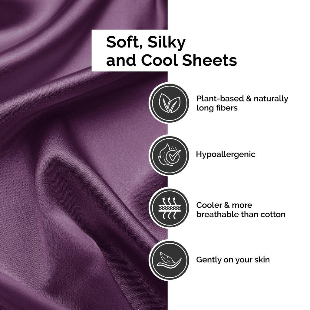 300 Thread Count Rayon From Bamboo Solid Deep Pocket Sheet Set - Ultra Soft & Breathable Bed Sheets for Queen Size Mattress - Perfect for All-Season Comfort & Luxury Bedroom Decor
