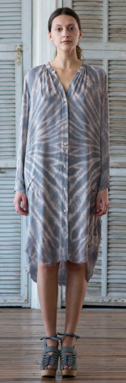 Raquel Allegra Grey Silk Tie Dye Oversized Dress - XS | Boho Chic Loose Fit for Beach Vacations & Summer Parties