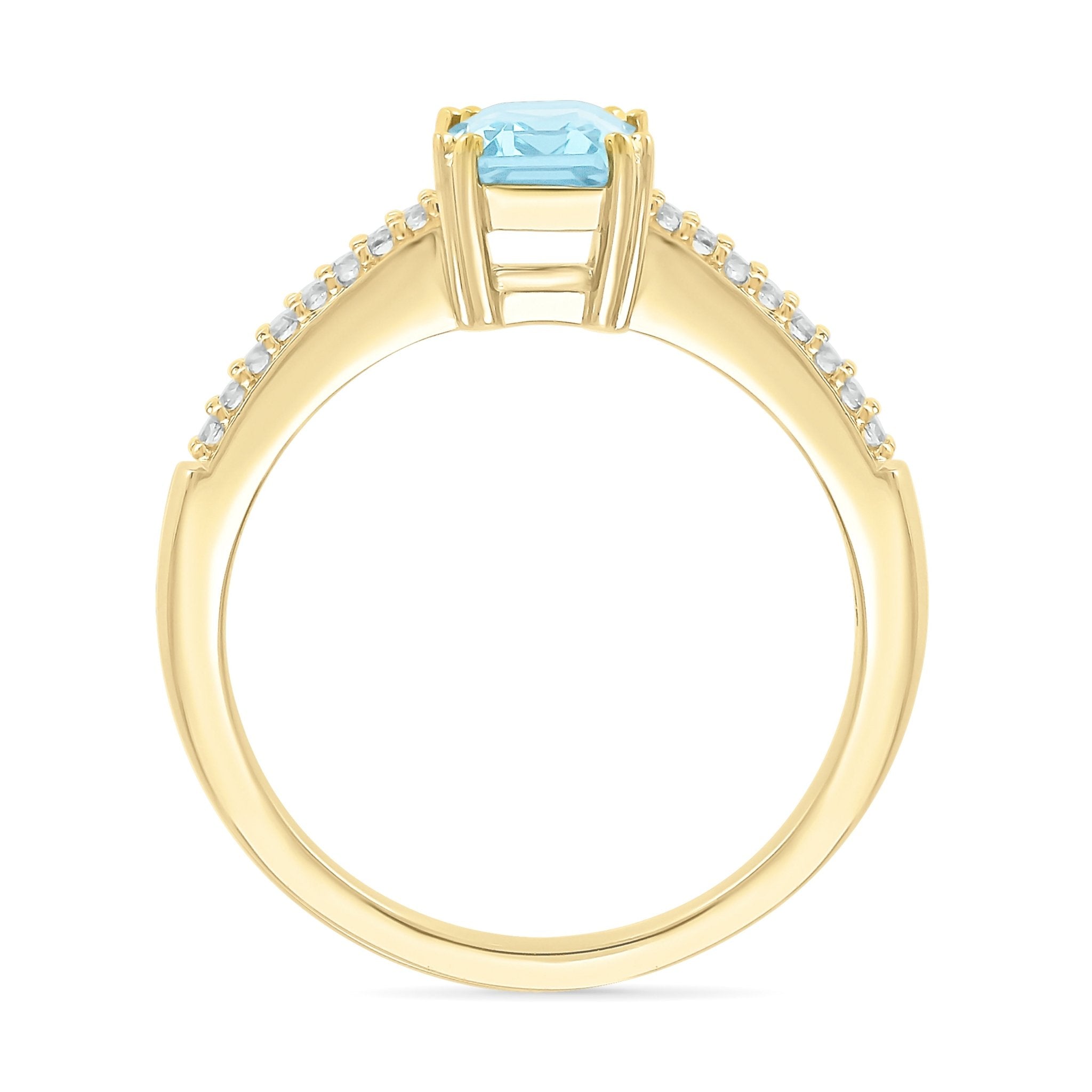 10k Yellow Gold Aquamarine Solitaire Ring with White Sapphire Band - Elegant Birthstone Jewelry for Women, Perfect for Engagement, Anniversary & Special Occasions
