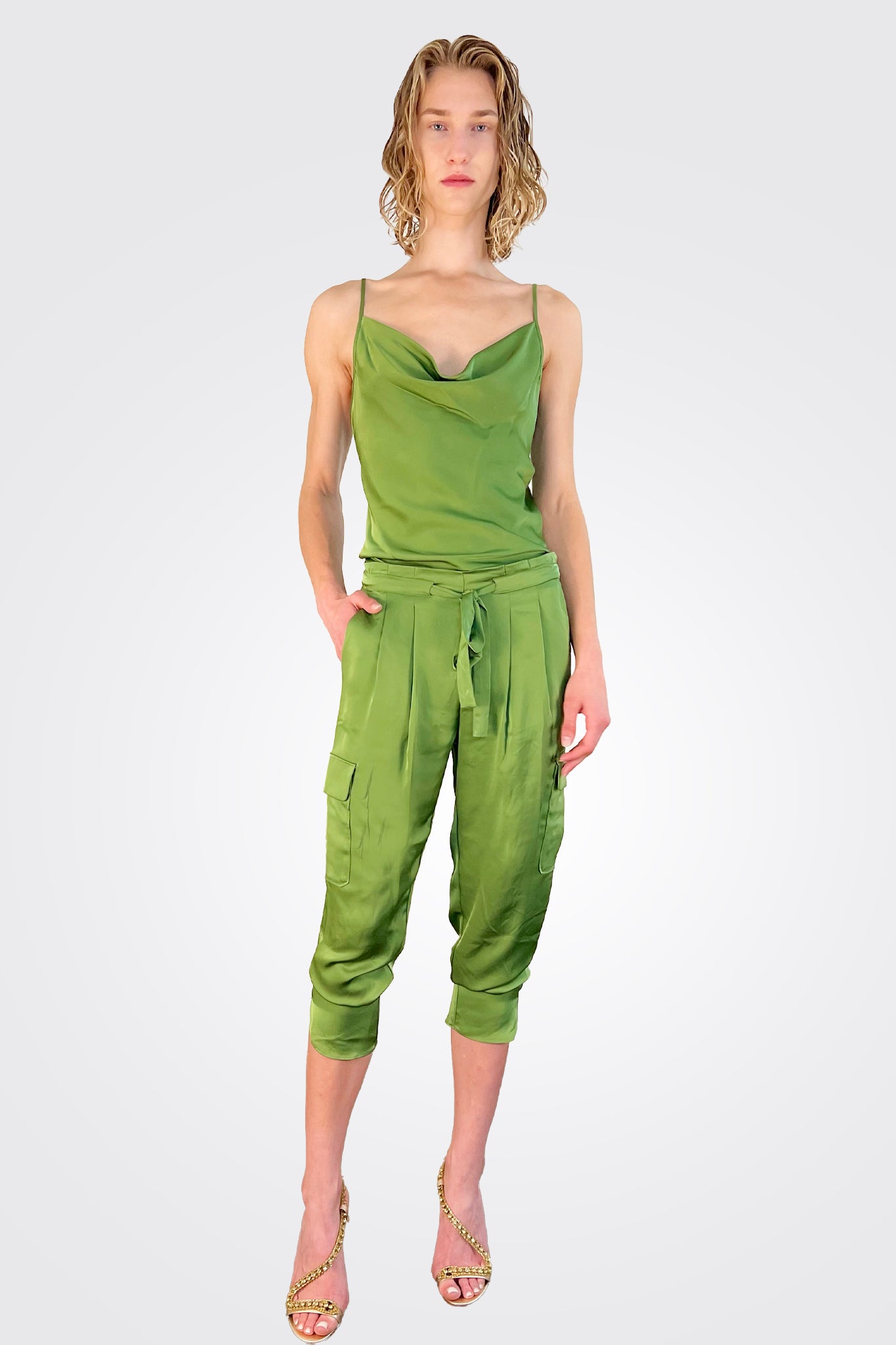 Abigail Cowl Neck Tank Top in Spruce Green - Stylish & Comfortable Women's Casual Wear for Everyday Outfits and Layering