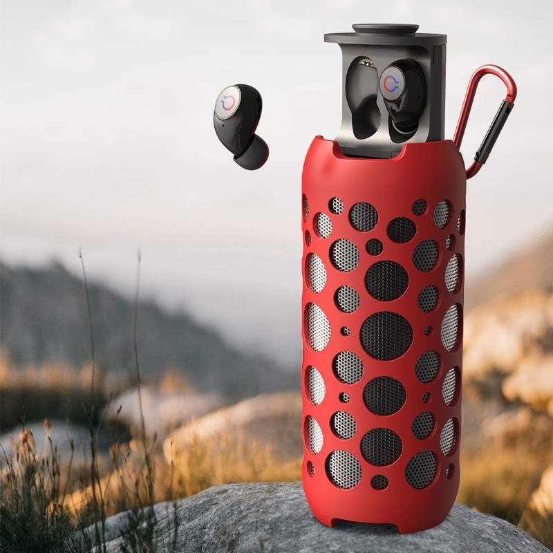 FIZZYBERRIES 2-in-1 Mini Bluetooth Speaker with Wireless Earbuds - Portable Outdoor Speaker with Deep Bass, Built-in Mic for Home, Party, Sports & Travel (Red) | Perfect for Gym, Beach, Hiking & Daily Commute