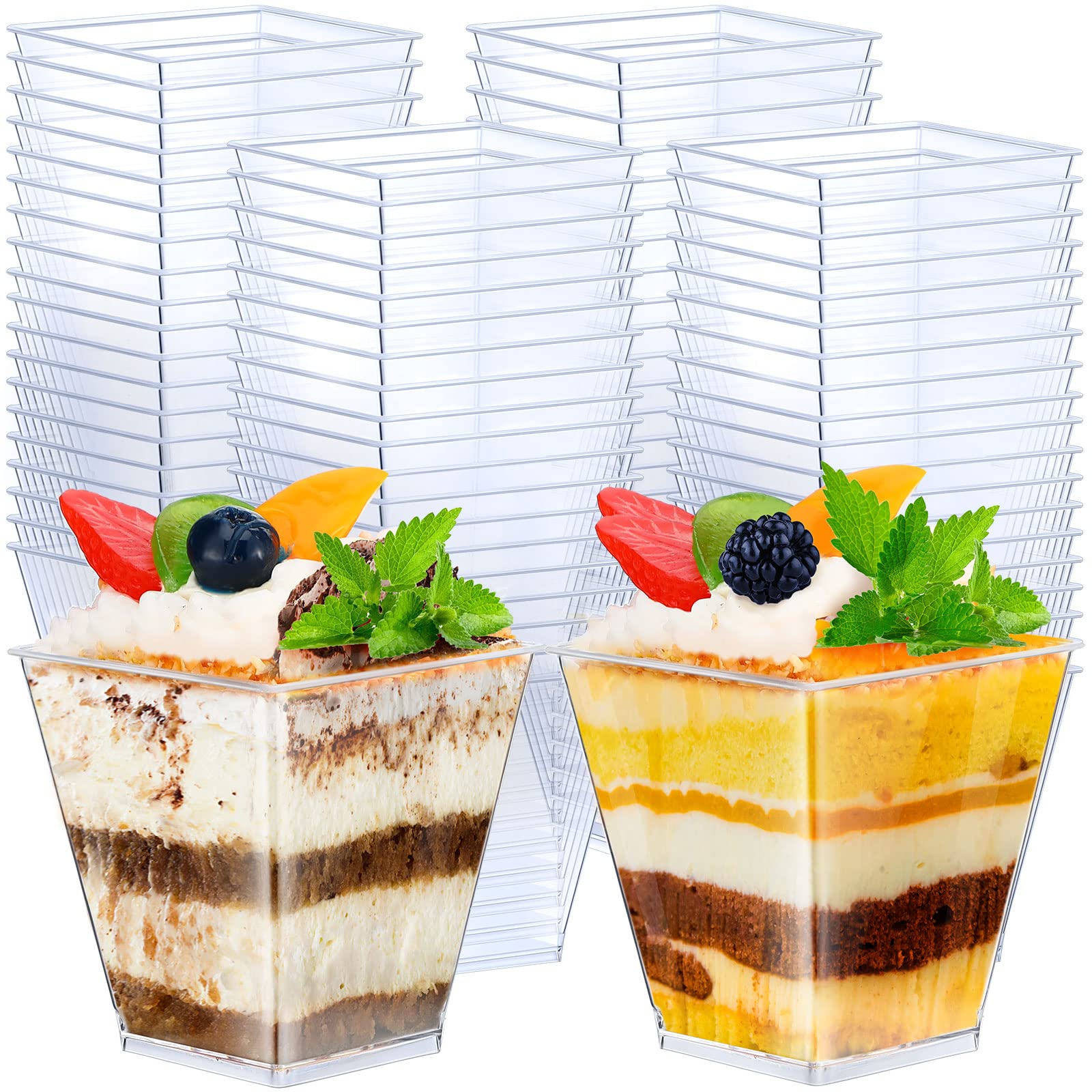 Zubebe 8 oz Clear Plastic Dessert Cups - Small Square Appetizer Bowls for Parties, Baby Showers & Weddings (150 Pack) | Perfect for Tasting Events, Birthday Favors & Catering Displays