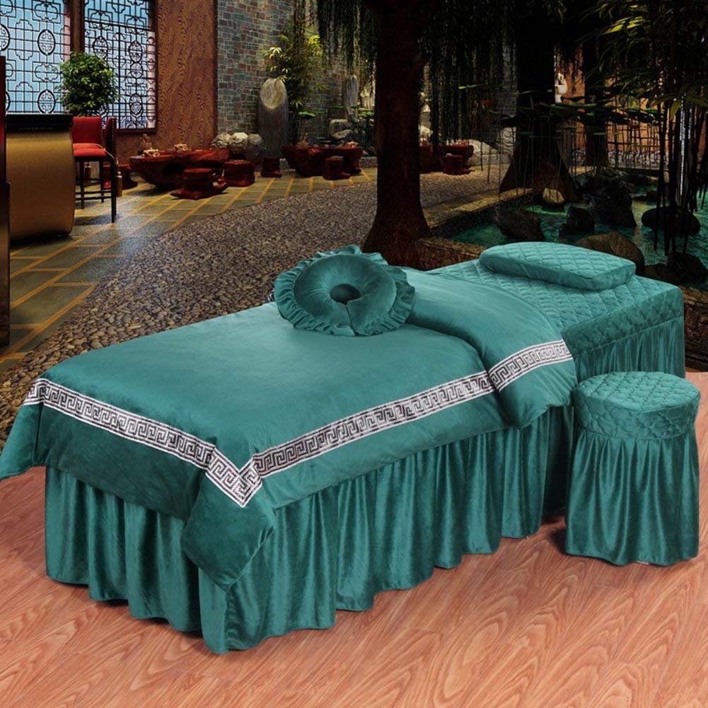 Luxury Plush Velvet Massage Table Sheets Set - 4-Piece European Style Bed Cover with Face Rest Hole for Spa & Salon - 70x185cm (28x73inch) - Perfect for Professional Massage Therapy, Home Spa, and Relaxation Treatments
