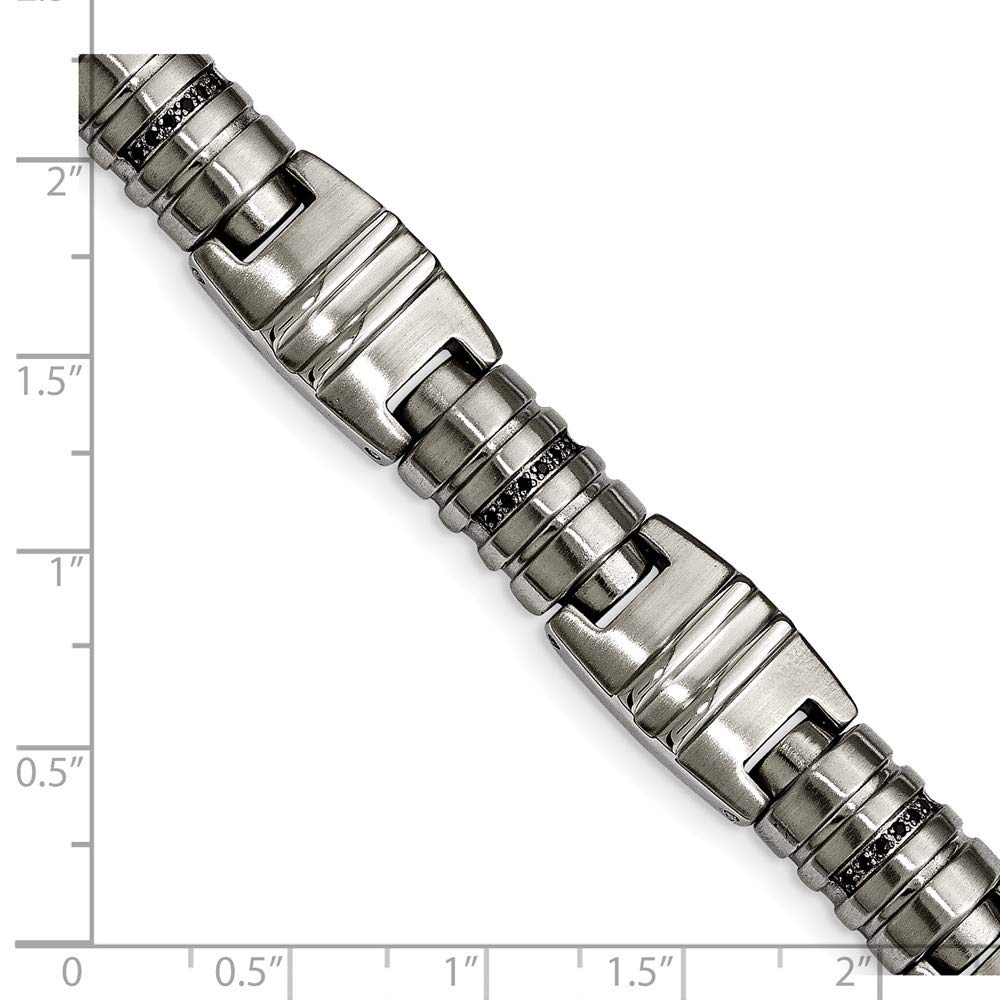 Stainless Steel Brushed & Polished Black CZ Link Bracelet for Women - Elegant Cubic Zirconia Jewelry for Party, Wedding & Everyday Wear