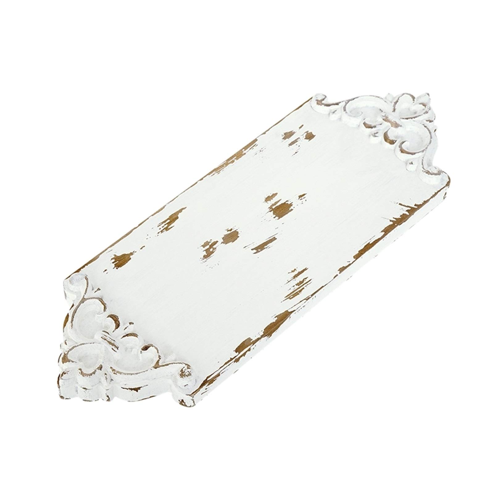 Handmade Vintage White Wooden Decorative Tray - Carved Wood Serving Board for Desserts, Cakes, Coffee & Tea - Perfect for Table Decor, Party Serving, and Home Organization (White)