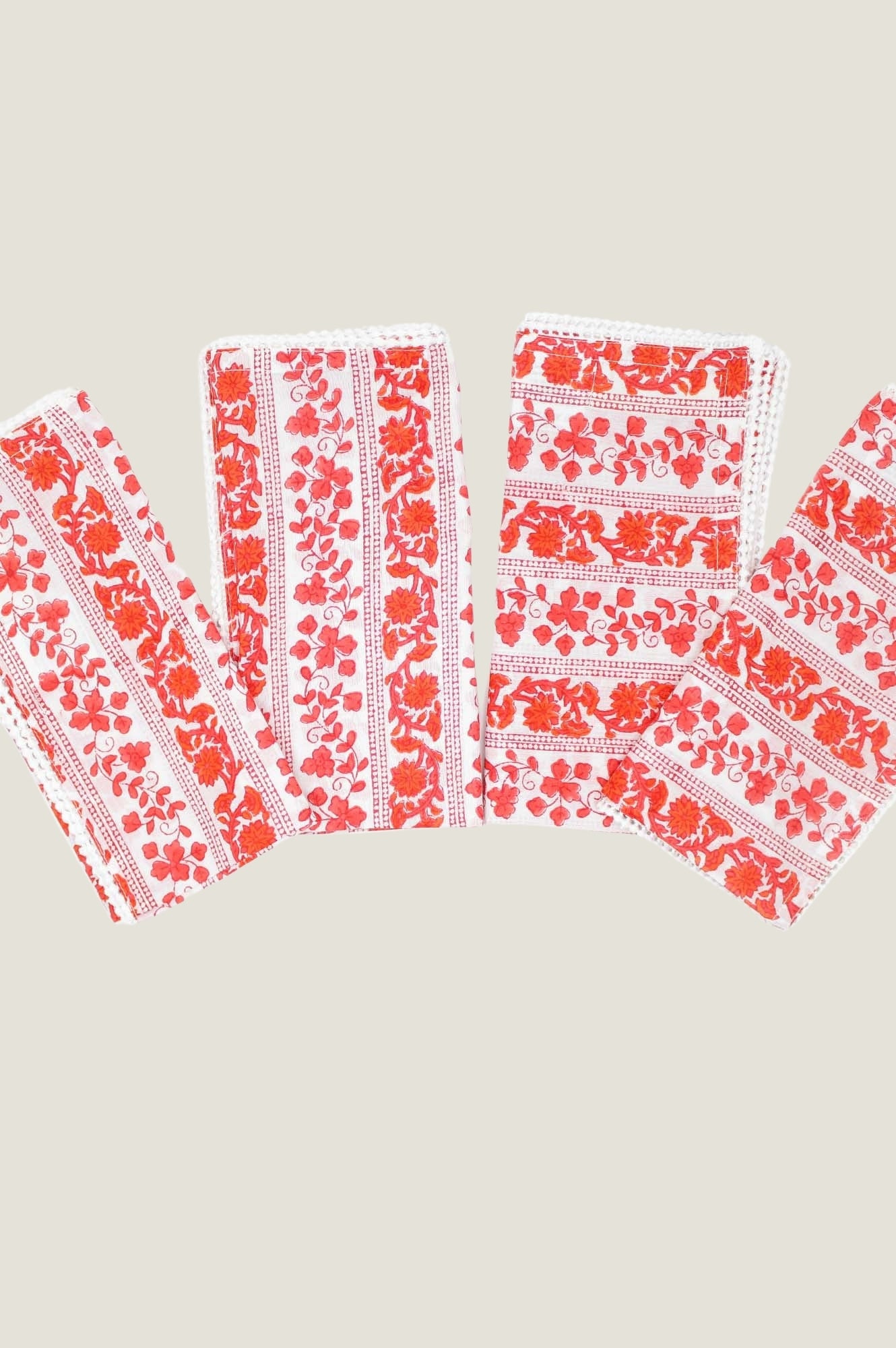 4-Pack Botanical Red Printed Napkins - Elegant Floral Design for Dining, Parties, and Home Decor