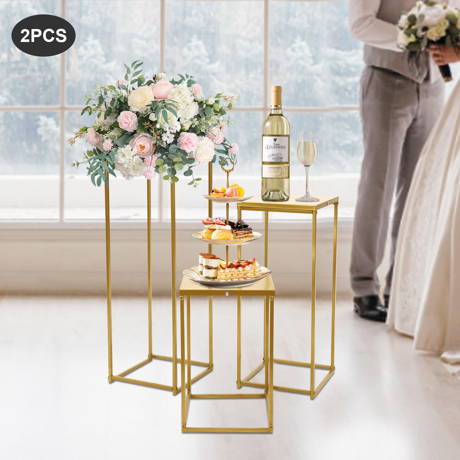6 Pcs Gold Metal Wedding Flower Stands - Square Plant Cylinder Pedestal Display Columns (3 Sizes) for Birthday Party Decorations | Perfect for Wedding Centerpieces, Home Decor & Event Displays