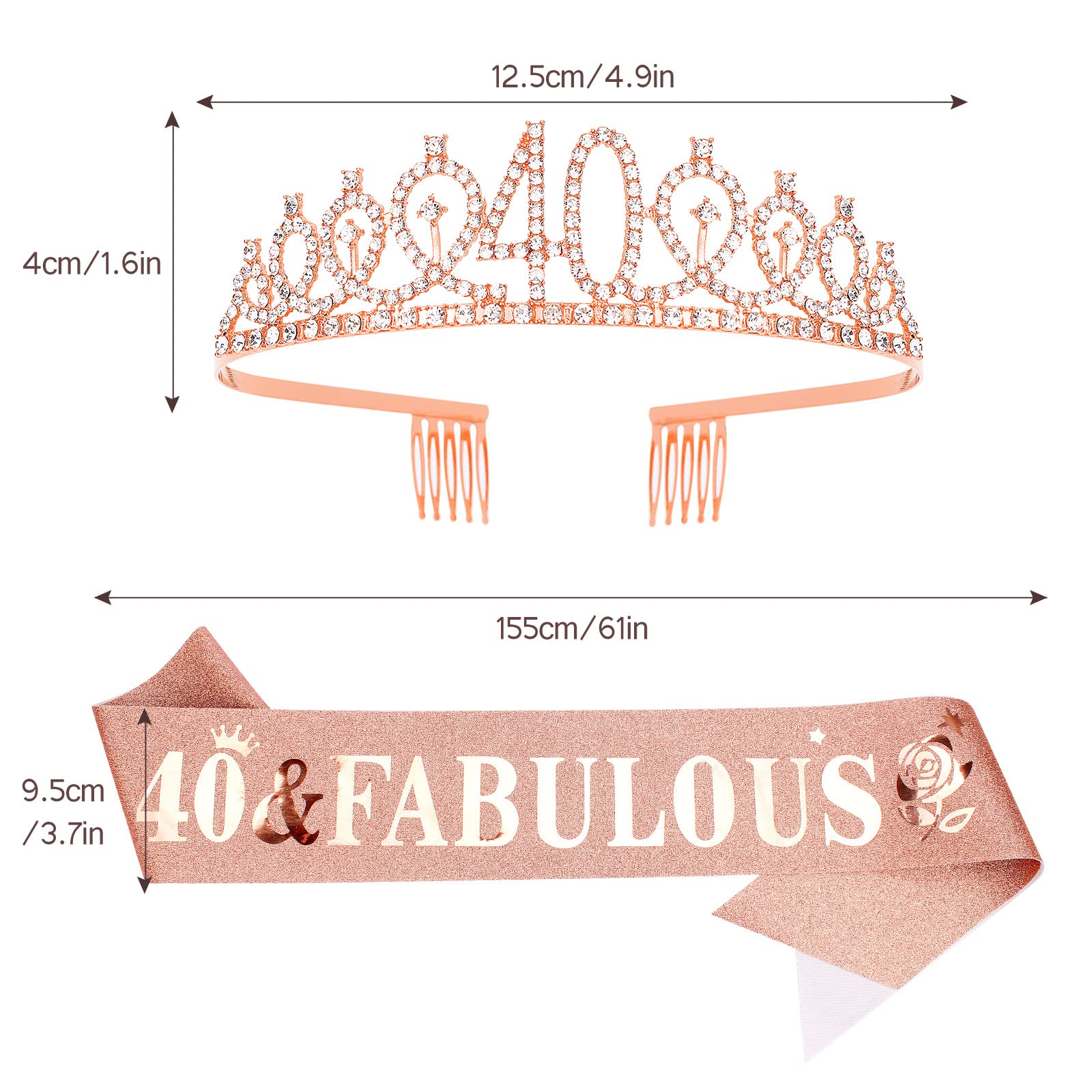 Casoty 40 & Fabulous Hairband and Tiara Set - Rose Gold Birthday Crown for Women | 40th Birthday Party Decorations, Gifts for Women, Bridal Shower Accessories | Perfect for Birthday Celebrations, Girls' Night Out, and Special Occasions