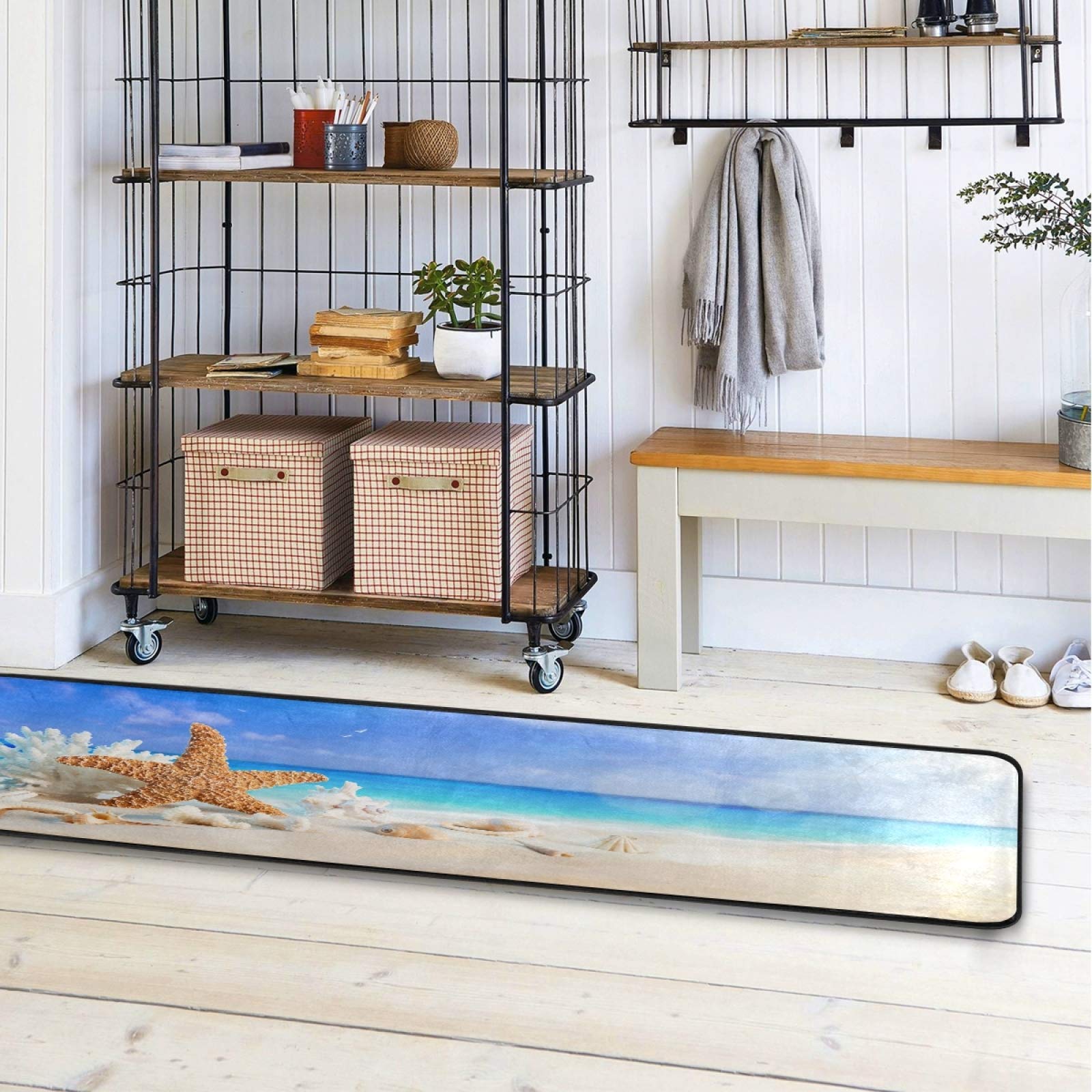Non-Slip Tropical Seashell Beach Runner Rug 2x6 FT - Soft Indoor Hallway, Kitchen, Bathroom & Bedroom Carpet - Perfect for Coastal Home Decor, Entryway & High-Traffic Areas