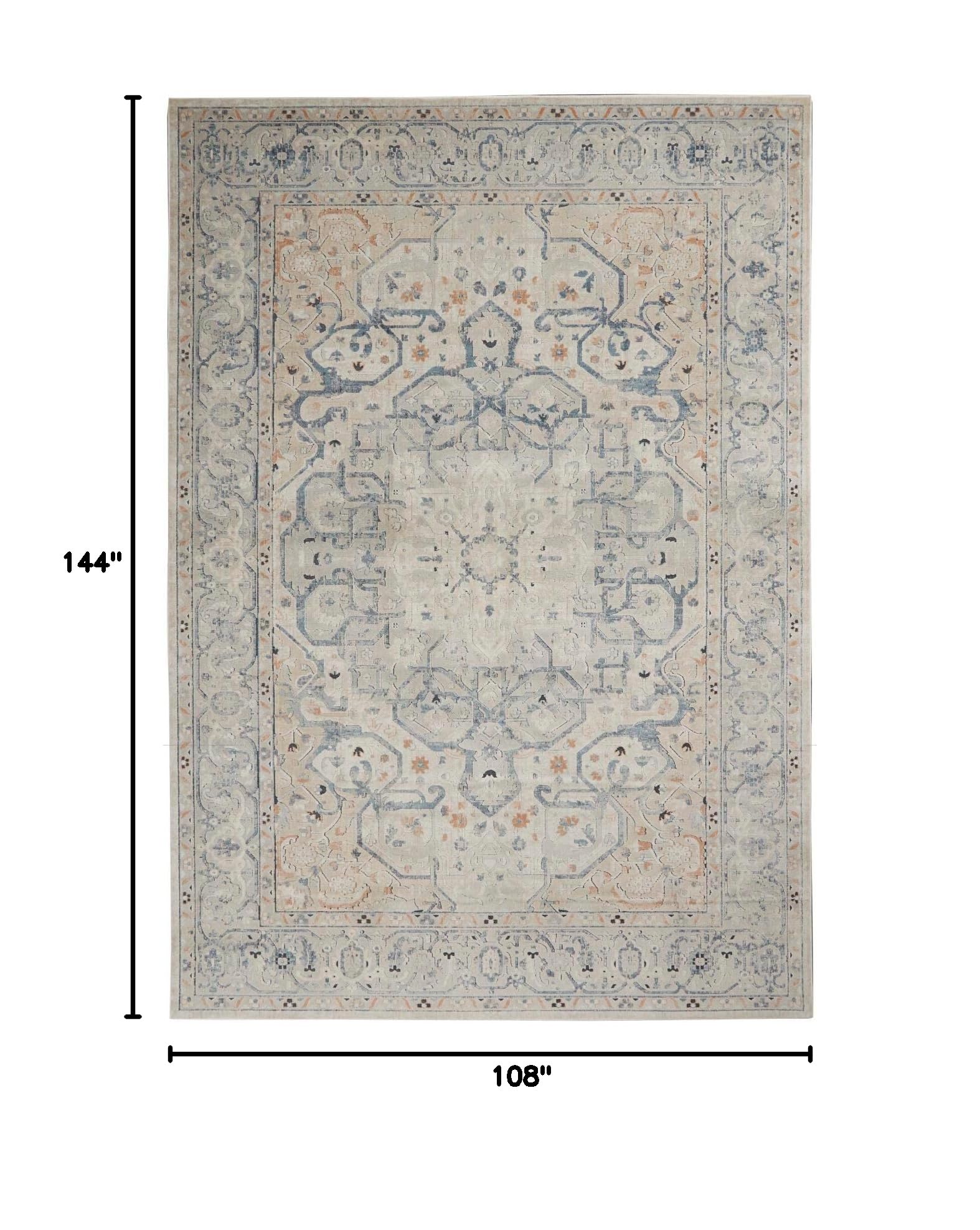 Kathy Ireland Malta Persian Ivory/Grey 9'x12' Area Rug - Easy Clean, Non-Shedding, Stain Resistant - Perfect for Living Room, Bedroom, Dining Room & Kitchen Decor