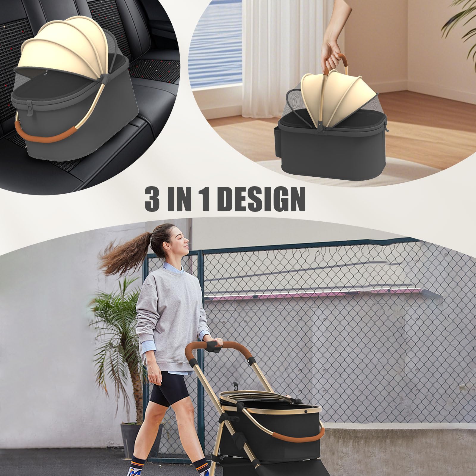 Premium Dog Stroller for Medium & Small Dogs Up to 30 lbs - Foldable Cat Carrier with Detachable Pet Bag & Storage Basket - Perfect for Outdoor Walks, Vet Visits, and Shopping Trips
