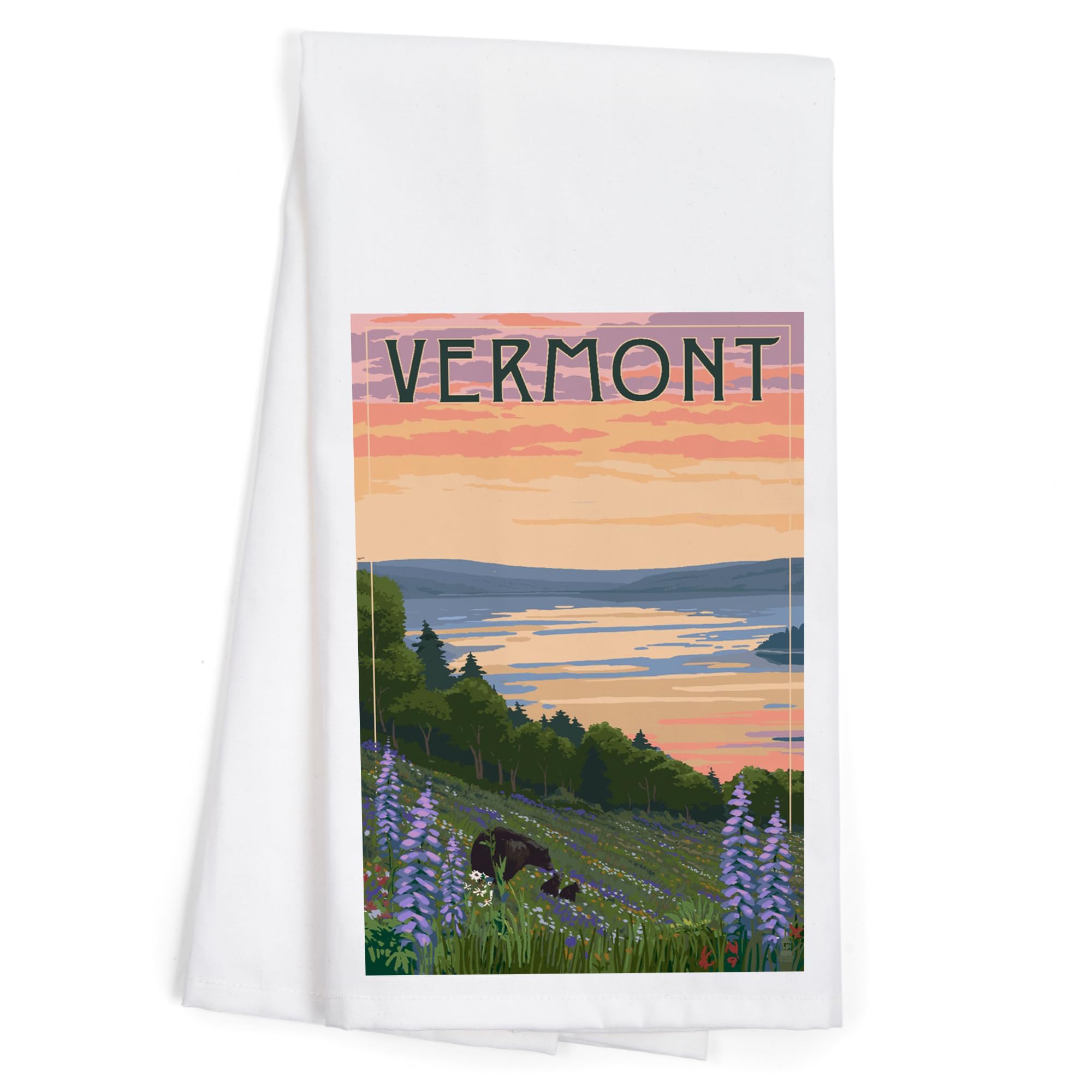 Lantern Press Vermont Lake and Bear Family 100% Cotton Tea Towel - Decorative Hand Towel for Kitchen, Home Decor, Housewarming Gift (Perfect for Farmhouse, Cabin, or Rustic Themed Kitchens)