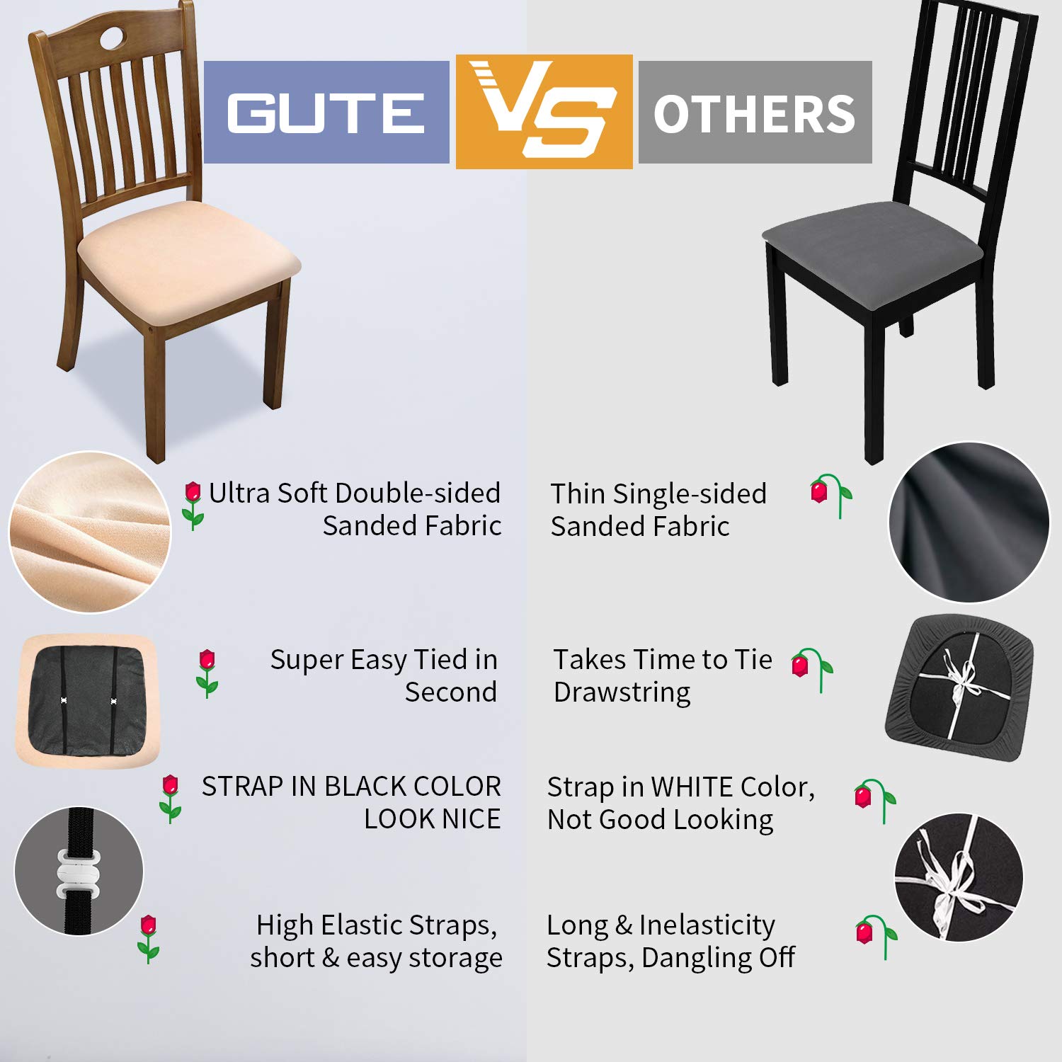 Premium Stretch Dining Chair Seat Covers with Ties - 4-Piece Beige Kitchen Chair Protectors for Home & Restaurant Use - Washable Fabric Covers for Dining Room, Kitchen, Office & Outdoor Furniture Protection