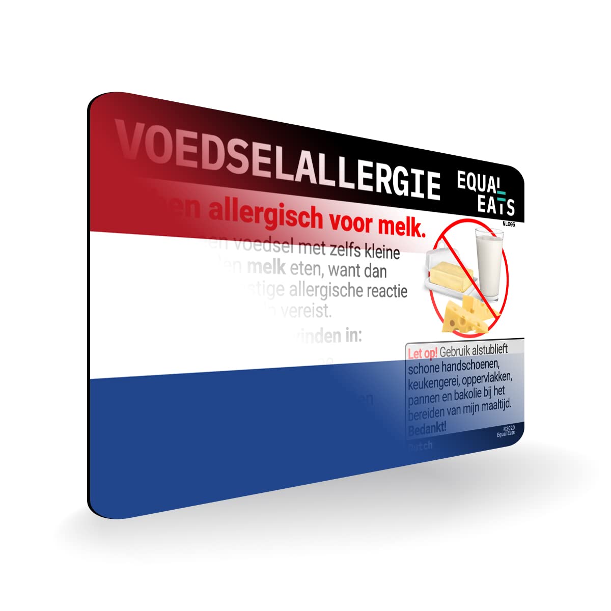 Dutch Milk Allergy Card - Plastic Medical Alert Chef Card for Dairy Allergies | Travel Food Allergy Translation Card for Netherlands Restaurants | Essential for Safe Dining with Dairy Intolerance