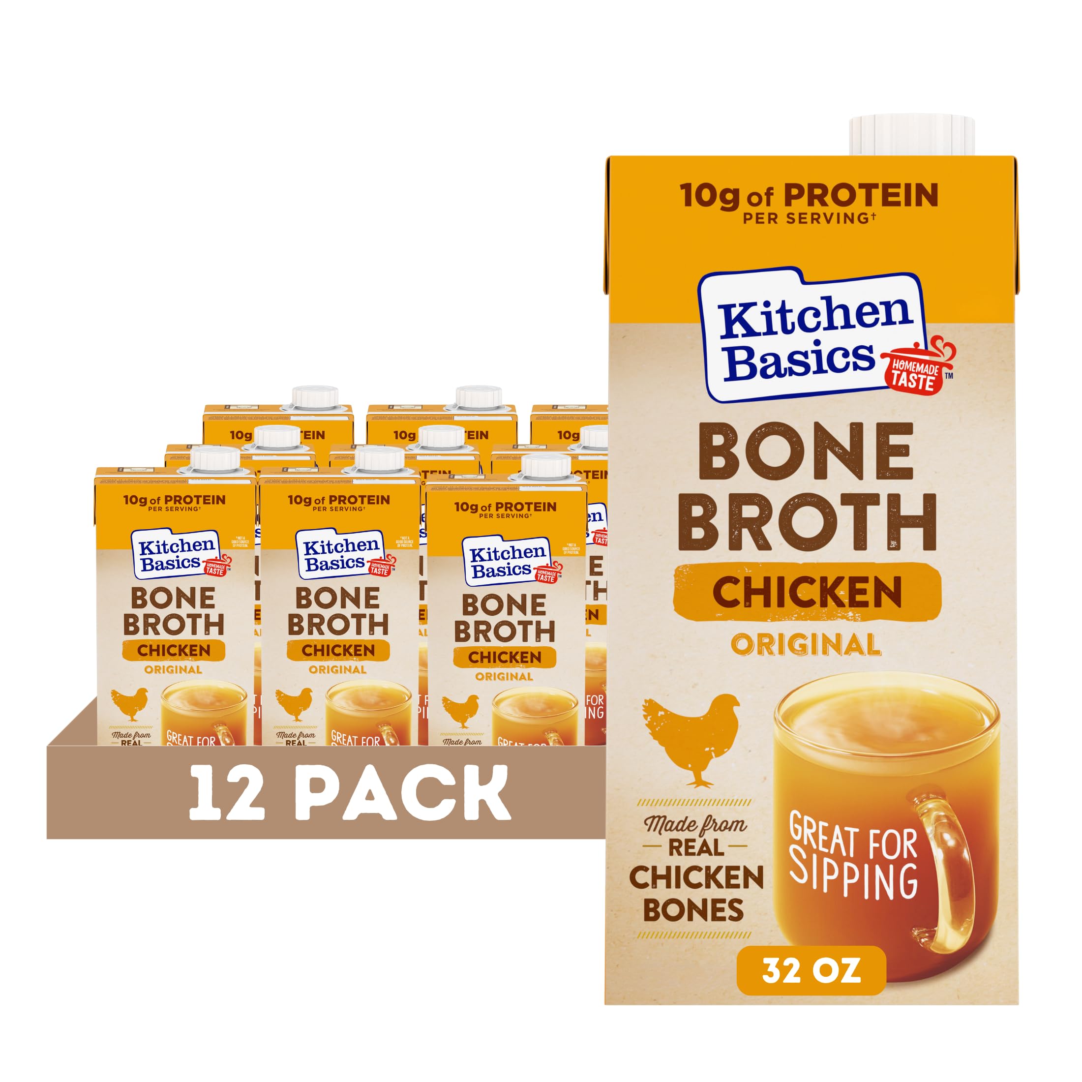 Organic Chicken Bone Broth - 32oz (Pack of 12) | Gluten Free, Keto Friendly, No Artificial Flavors | Resealable Cap for Freshness | Perfect for Soups, Stews & Healthy Sipping