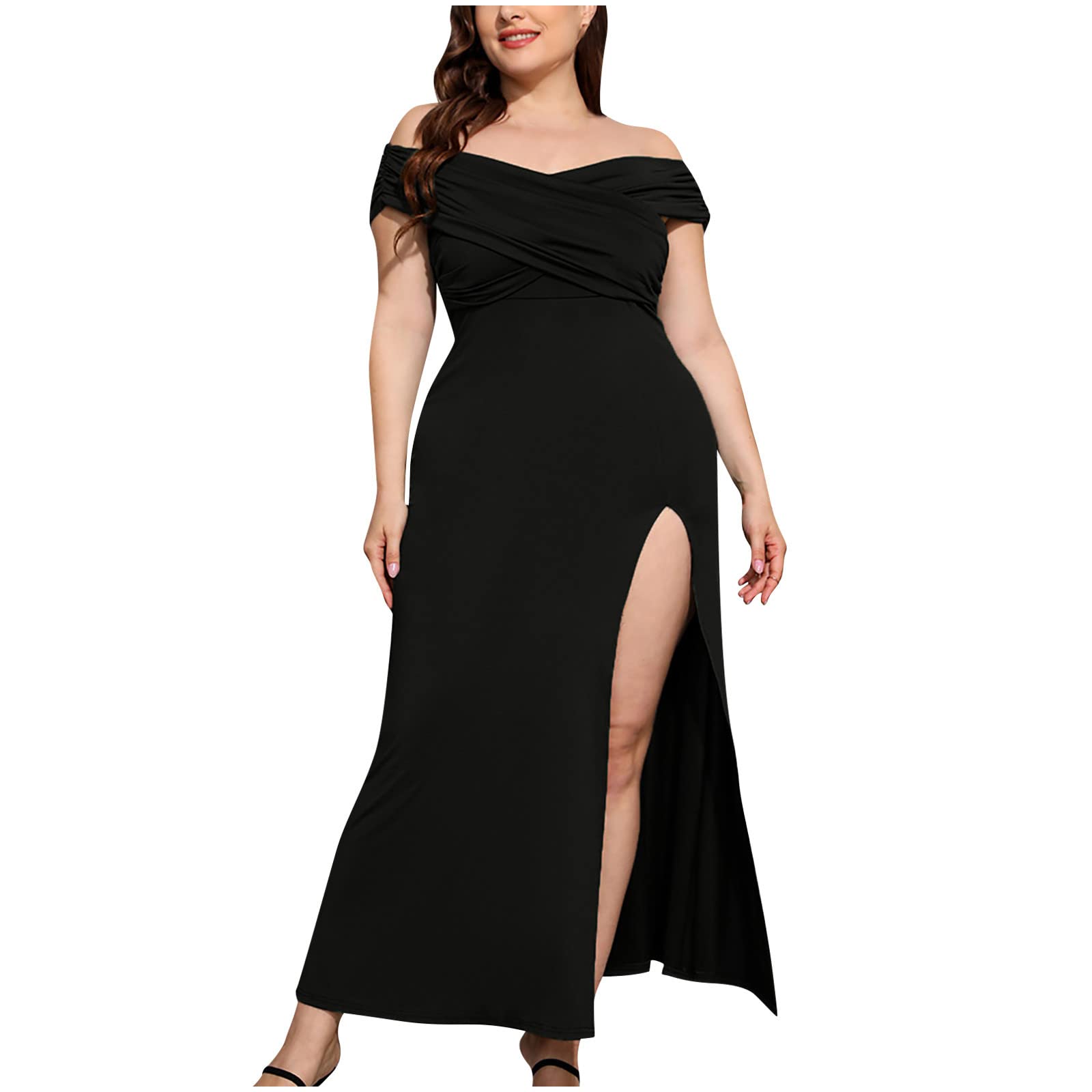 Posijego Women's Plus Size Wrap Pencil Dress - Patchwork Long Casual Dress for Fall & Summer | Perfect for Office, Date Night & Special Occasions