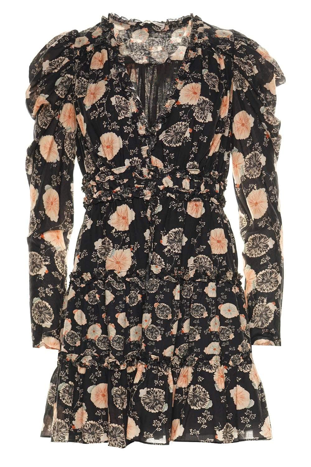 Ulla Johnson Women's Winsor Long Sleeve Printed Cotton Mini Dress - Floral Black Dress for Women, Casual Summer Dress, Perfect for Parties, Dates & Vacations