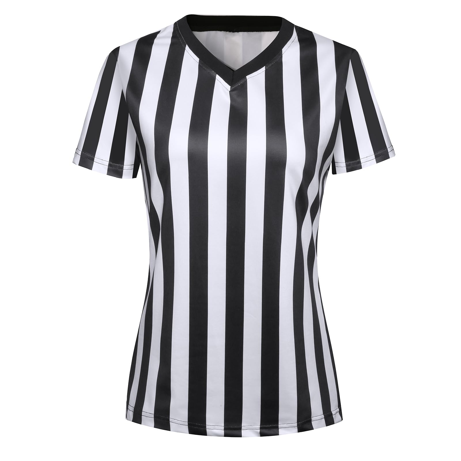 VKT Women's Referee Shirt - Black & White Striped Jersey for Basketball, Football & Soccer Officials - Perfect for Games, Sports Events & Halloween Costumes