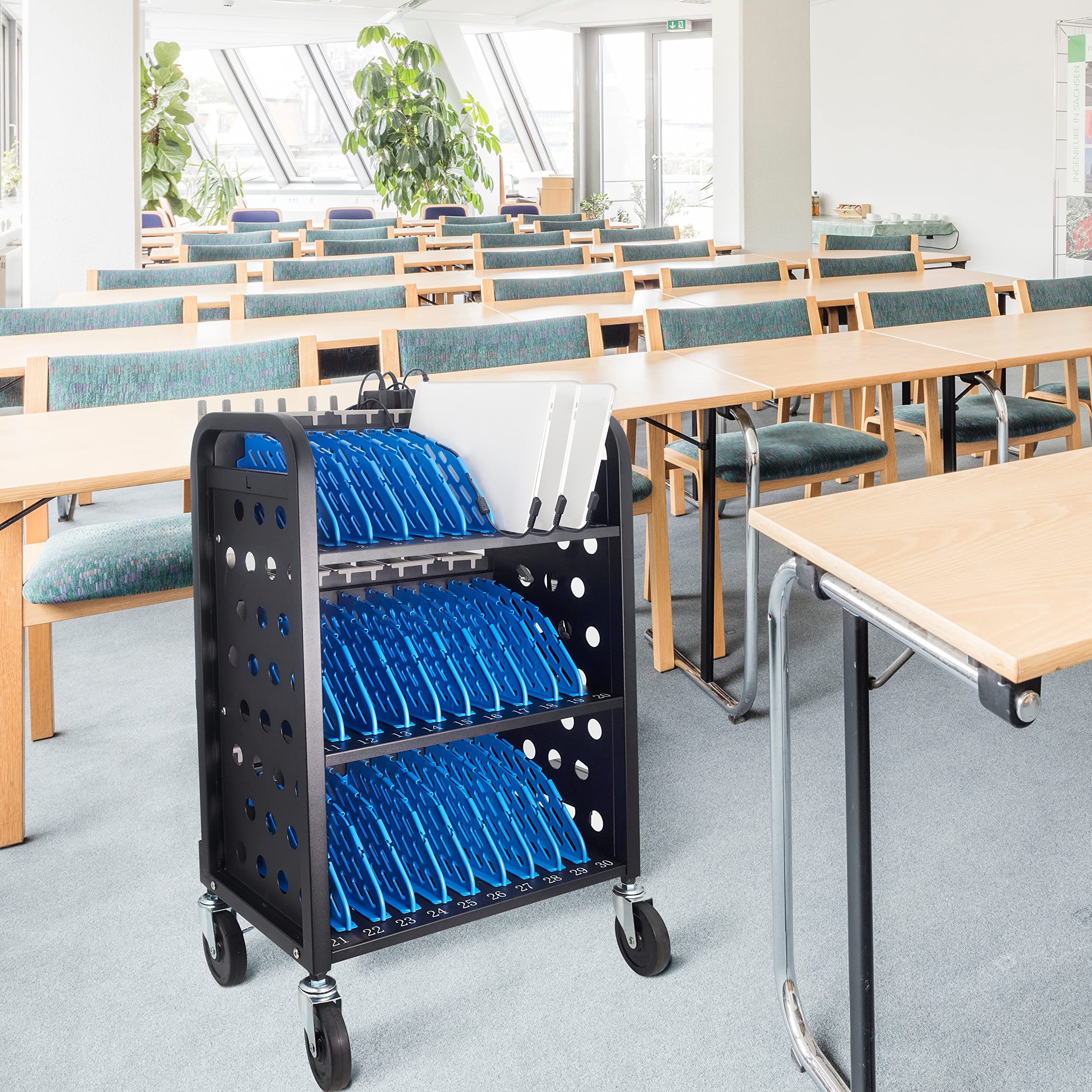 30-Unit Mobile Charging Cart for Chromebooks & Tablets - Open Charging Station with Cable Management - Black Tablet Organizer for Schools & Offices - Perfect for Classroom Tech Storage & Device Charging