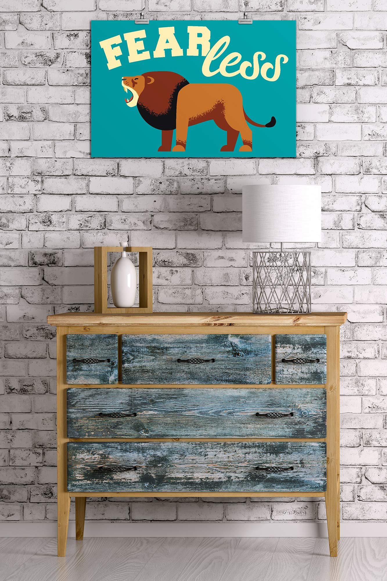 Lion Geometric Fearless 101934 - Premium Giclee Gallery Print 16x24 Inches - Wall Art Decor for Living Room, Office & Travel Themed Spaces