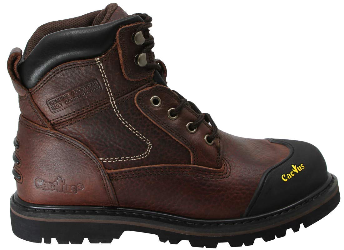 CACTUS Men's 6060 6-Inch Work Boots - Oil Tumbled Full Grain Leather, Oil Resistant Rubber Outsole, Protective Rubber Toe Guard for Flooring & Carpeting - Durable Safety Shoes for Construction, Warehouse & Industrial Work