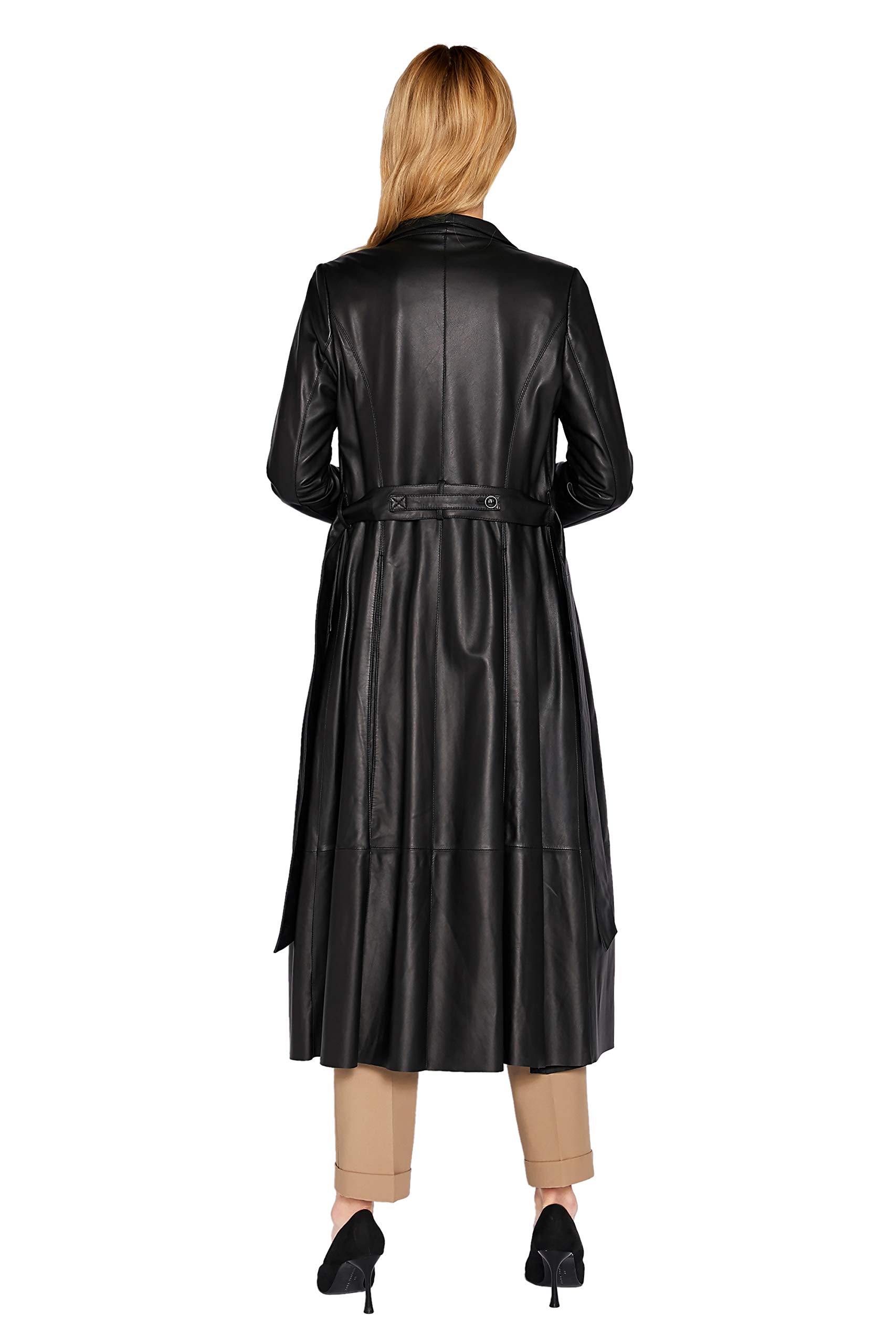 Women's Genuine Lambskin Leather Trench Coat - Black Long Belted Jacket for Fall & Winter | SmartUniverseWear | Perfect for Office, Dating & Formal Occasions