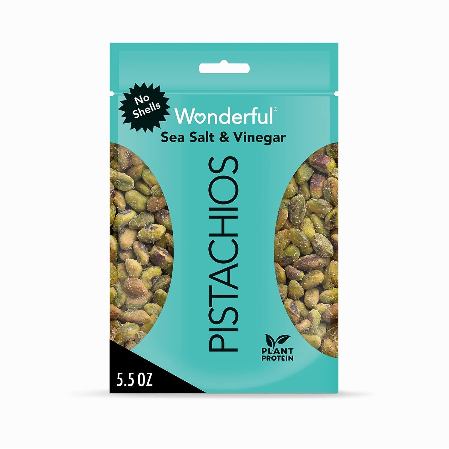 Wonderful Pistachios No Shells, Sea Salt & Vinegar Flavored Nuts - 5.5oz Resealable Bag | High Protein Snacks, Vegan & Healthy Snacks for Adults | Perfect for Office, Gym, Hiking & Road Trips