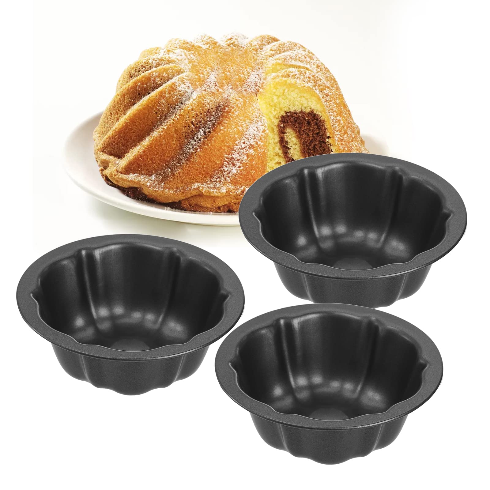 10-Piece Mini Fluted Tube Pan Set - 4 Inch Carbon Steel Nonstick Cake Molds for Cupcakes, Bread, Bavarois & Brownies | Reusable Baking Pans for Perfect Desserts, Party Treats & Home Baking
