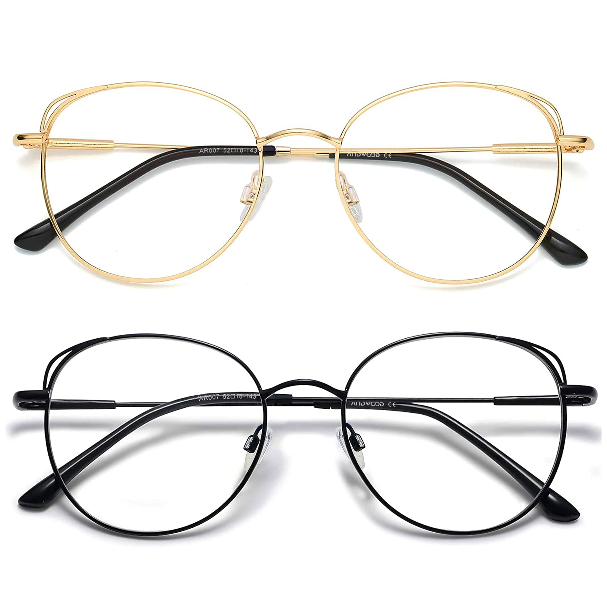Blue Light Blocking Glasses for Women - Cat Eye Computer Glasses with Metal Frame, Hipster Style, 2 Pack by ANDWOOD | Reduce Eye Strain for Work, Gaming & Screen Time