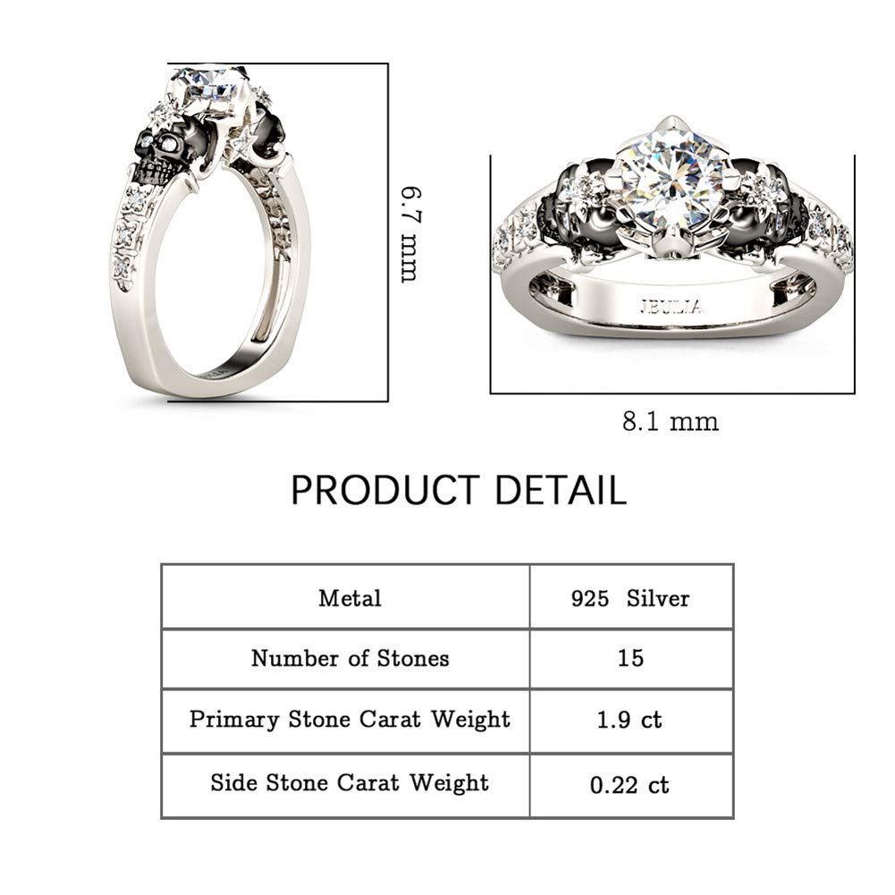 2 Carat Round Cut Diamond Skull Ring for Women - Sterling Silver Two-Tone Wedding Band, Customizable Bridal Ring with European Shank, Perfect for Engagement, Promise & Anniversary Gifts (Includes Gift Box) | Ideal for Gothic Weddings, Alternative Fashion & Unique Jewelry Collections