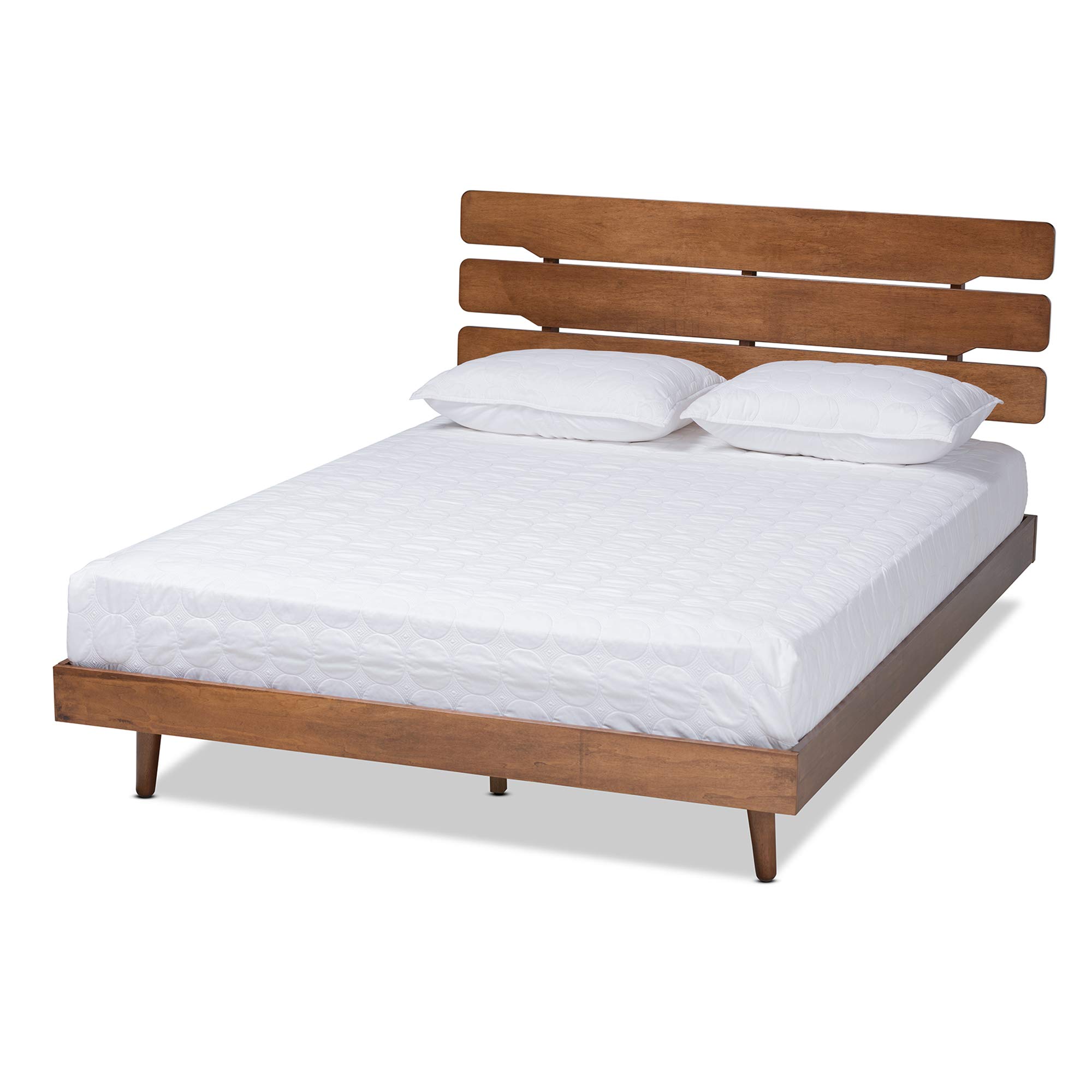 Baxton Studio Walnut Queen Size Platform Bed Frame - Modern Minimalist Bedroom Furniture for Small Spaces & Apartments