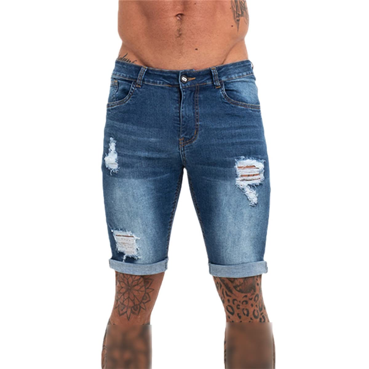 Men's High Waist Ripped Denim Shorts - Black Distressed Jeans Shorts for Summer | Plus Size Casual Streetwear | Perfect for Beach, Outdoor Activities & Urban Fashion