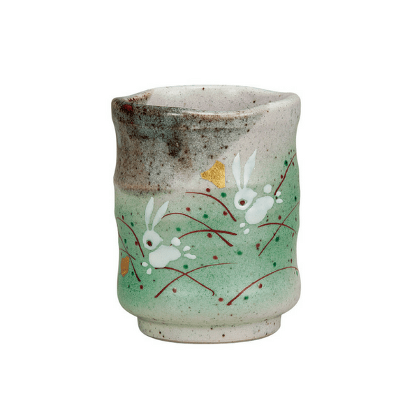 Authentic Japanese Kutani Ware Hopping Rabbit Yunomi Teacup - Hand-Painted Ceramic Tea Cup for Matcha, Green Tea & Daily Use - Perfect Gift for Tea Lovers & Home Decor