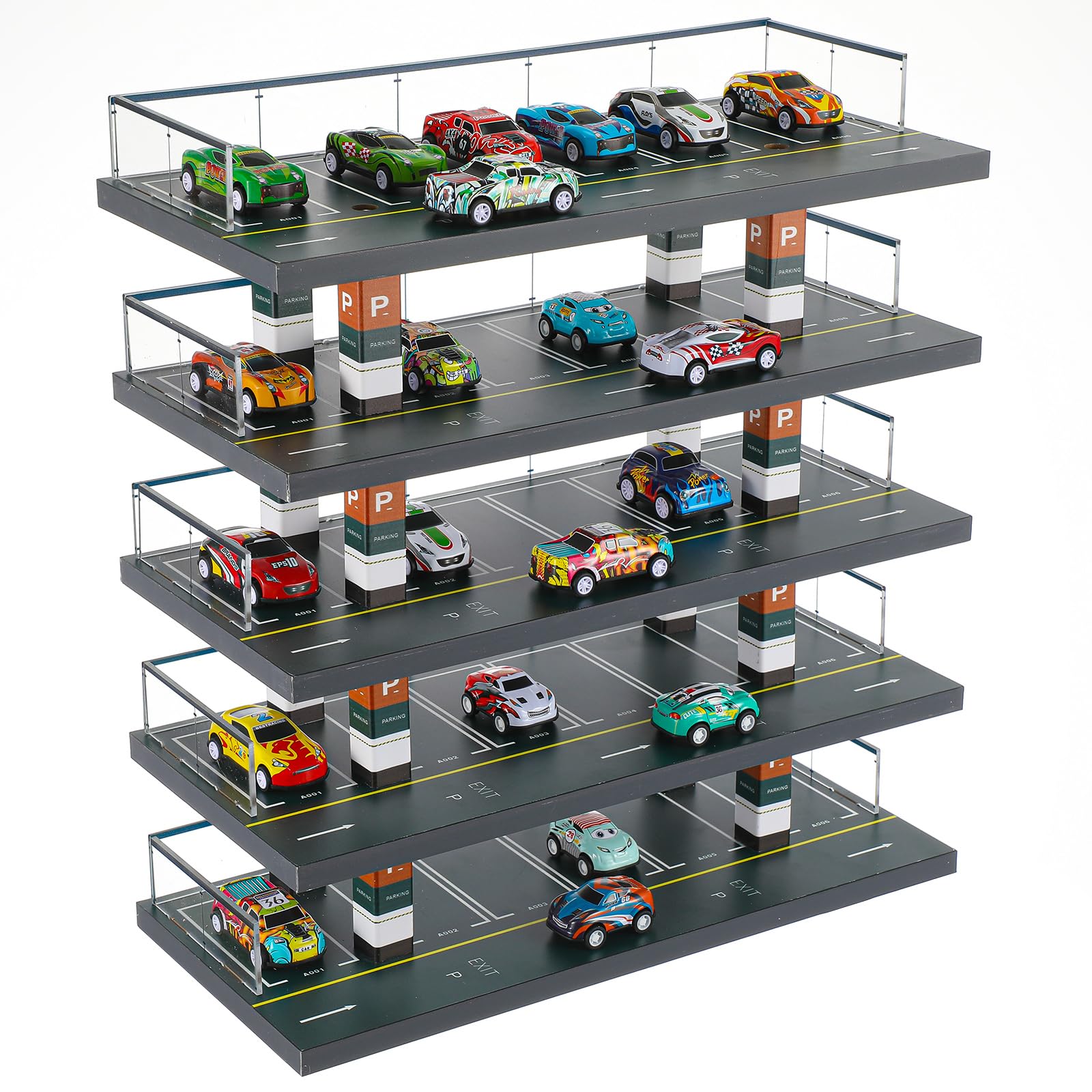 1/64 Scale Hot Wheels Diecast Car Display Case - 5-Tier Shelf Holds 30 Toy Cars for Model Car Collection | Perfect for Diorama Scenes, Parking Lot Displays & Garage Storage
