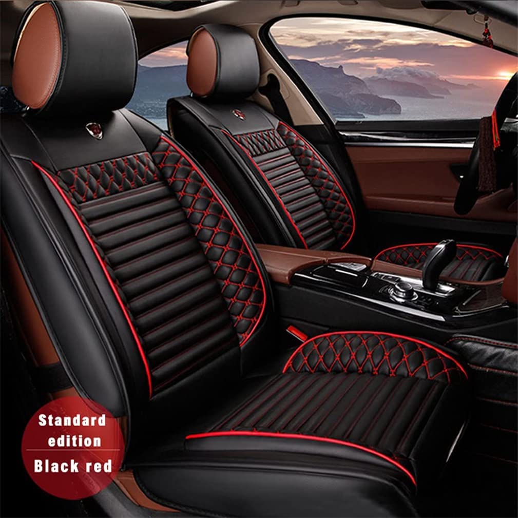 All-Weather PU Car Seat Cover - Anti-Slip Front & Rear Seat Protector for 2017 GMC Acadia Limited (2 Front Seats, Black/Red) | Perfect for Road Trips, Daily Commute & Pet Protection