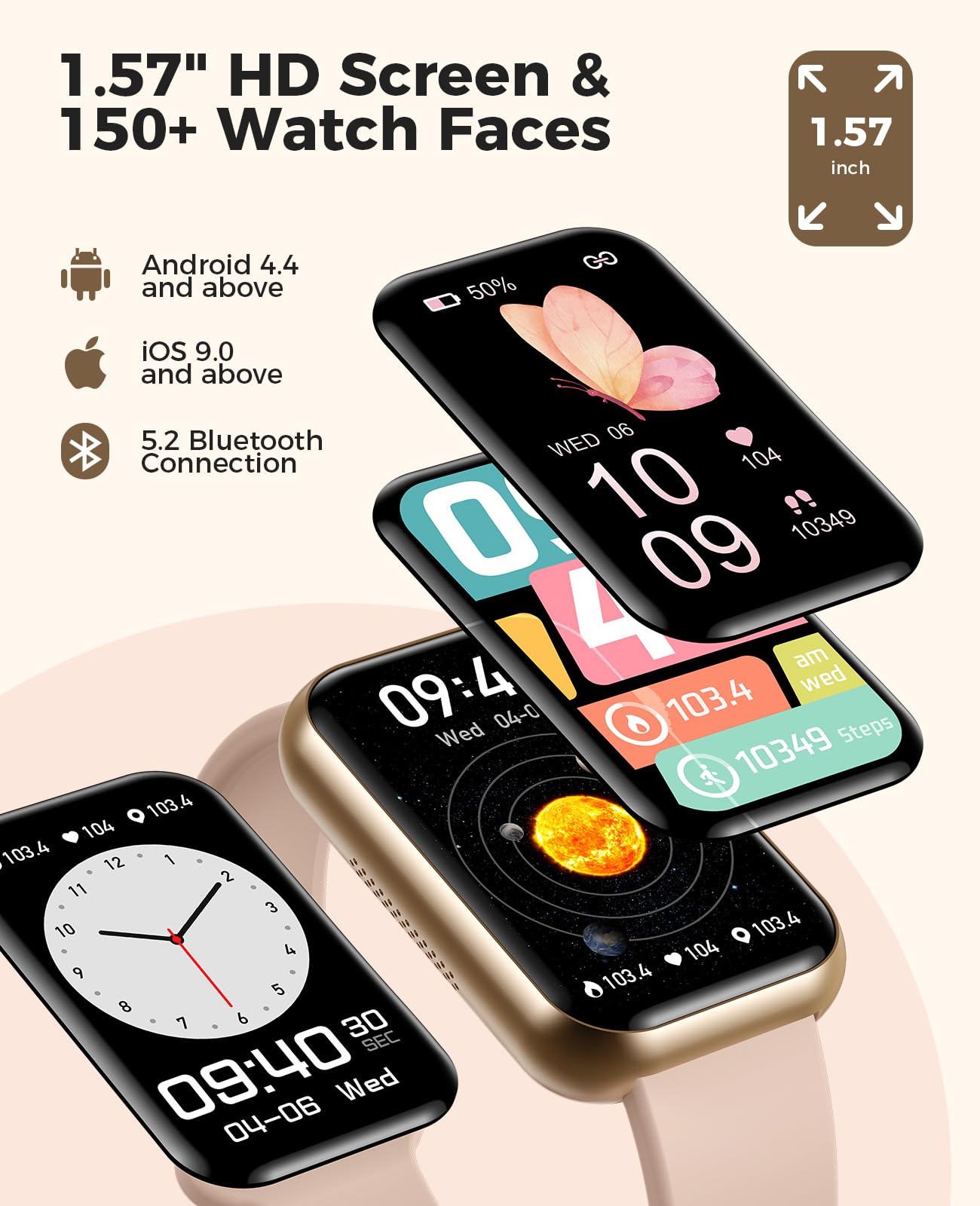 Smart Fitness Watch with Call Function, 24/7 Heart Rate & SpO2 Monitor, Blood Pressure & Sleep Tracker, 114 Sports Modes, Step Counter & Calorie Tracker - IP68 Waterproof Activity Tracker for Women - Perfect for Running, Gym Workouts & Daily Health Monitoring
